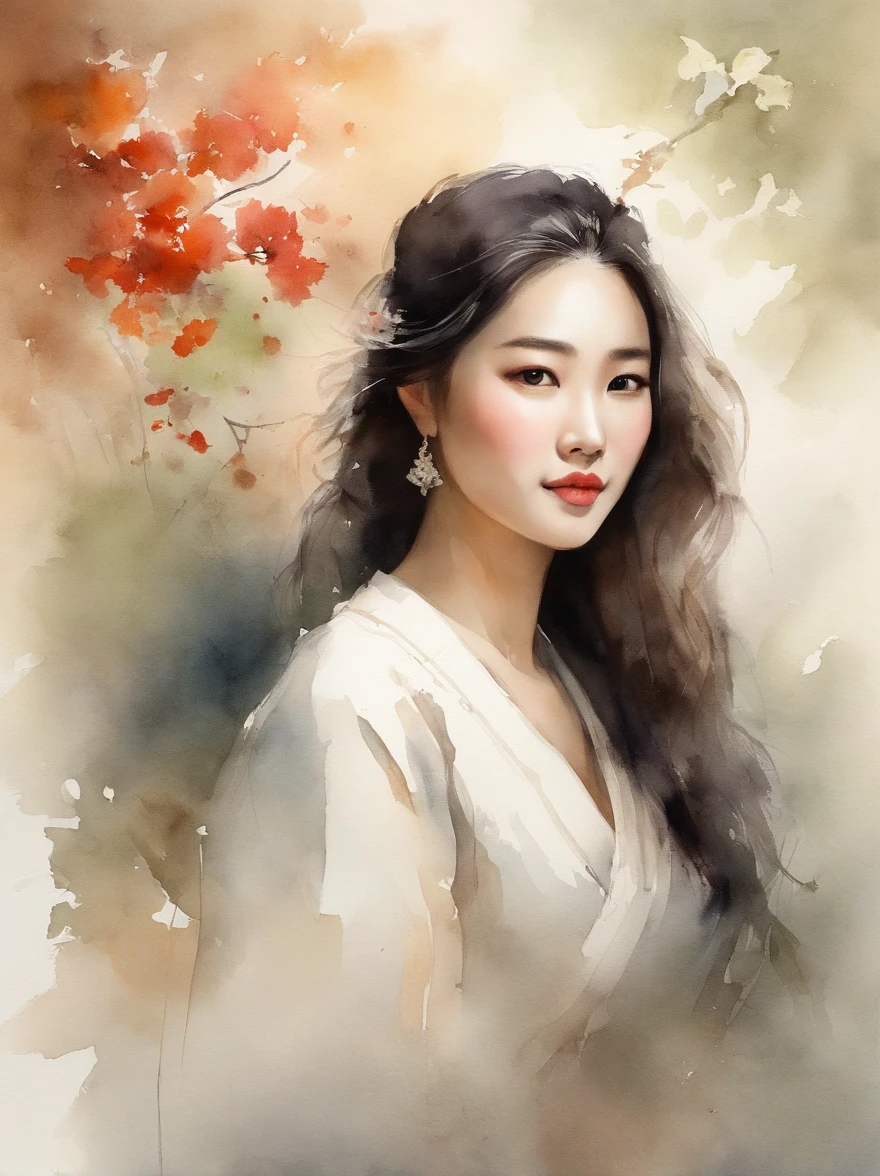 Watercolor painting of a Very Beautiful Korean girl : : Trending on Artstation: : Simple composition creates a sense of order and harmony. The painting reflects the spiritual qualities of the natural world. --up light --ar 9:16