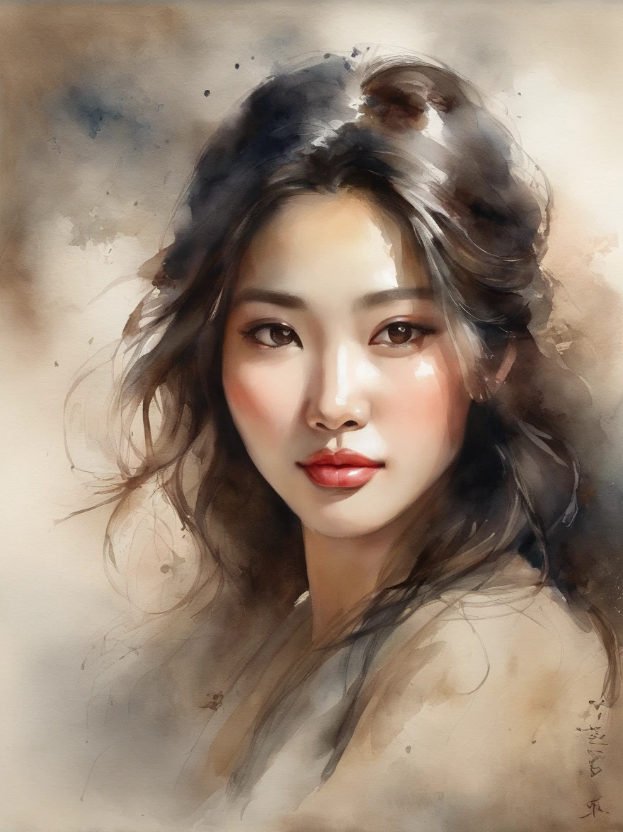 Watercolor painting of a Very Beautiful Korean girl : : Trending on Artstation: : Simple composition creates a sense of order and harmony. The painting reflects the spiritual qualities of the natural world. --up light --ar 9:16