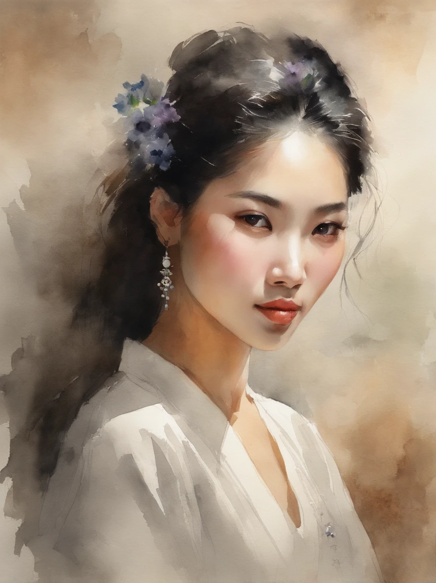Watercolor painting of a Very Beautiful Korean girl : : Trending on Artstation: : Simple composition creates a sense of order and harmony. The painting reflects the spiritual qualities of the natural world. --up light --ar 9:16
