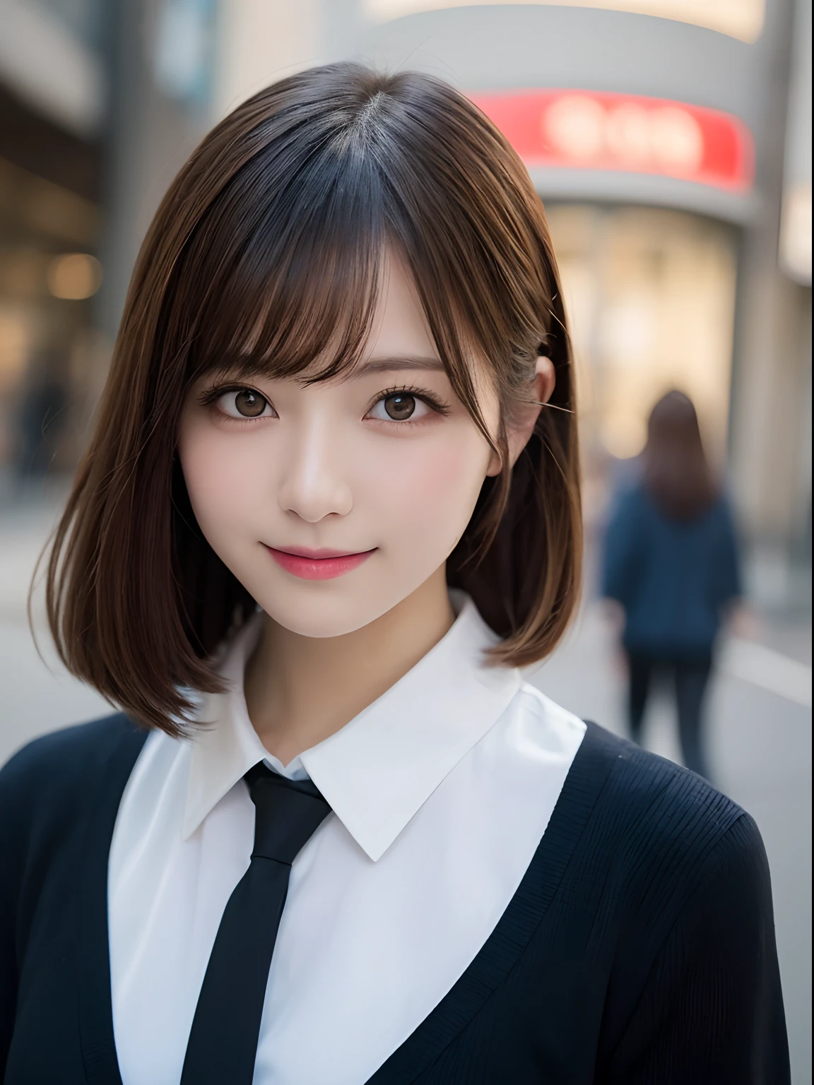 masutepiece, Best Quality, Illustration, Ultra-detailed, finely detail, hight resolution, 8K Wallpaper, Perfect dynamic composition, Beautiful detailed eyes, doress,Medium Hair, mid-chest, Natural Color Lip, Random and sexy poses,Smile,Aoyama Street Walk
