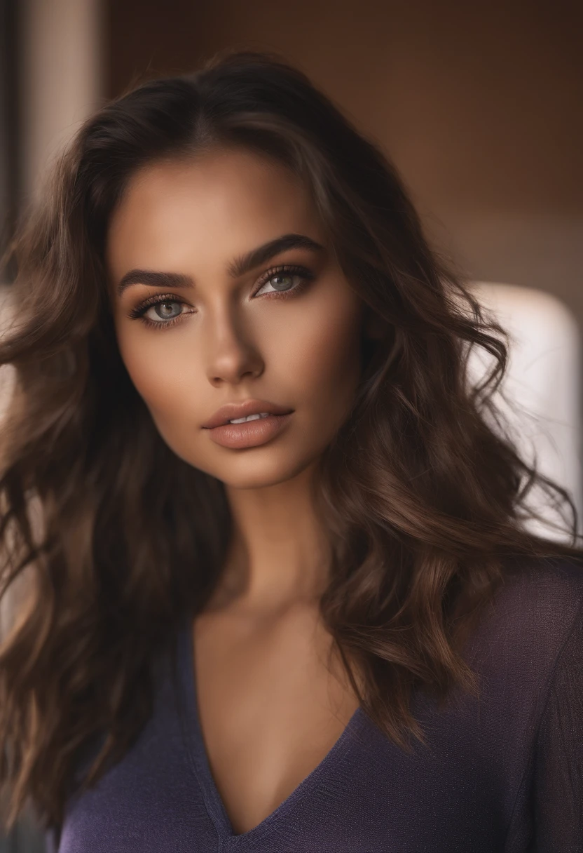 Arafed woman with revealing bra, fille sexy aux yeux bruns, Portrait Sophie Mudd, cheveux bruns et grands yeux, selfie of a young woman, Yeux de chambre, Violet Myers, sans maquillage, maquillage naturel, looking straight at camera, Visage avec Artgram, Maquillage subtil,Tanned, Latina, Superbe photo du corps entier, dans un bar sportif, clivage