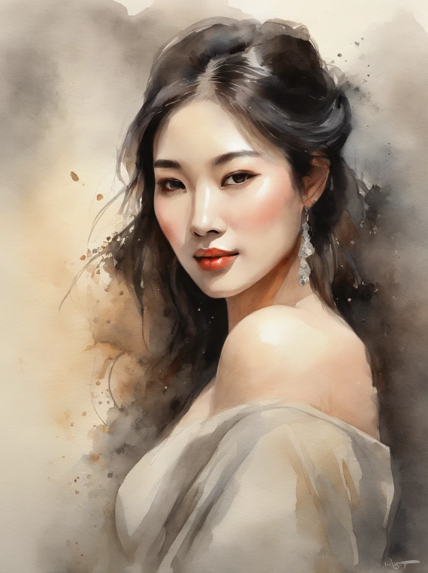 Watercolor painting of a Very Beautiful Korean girl : : Trending on Artstation: : Simple composition creates a sense of order and harmony. The painting reflects the spiritual qualities of the natural world. --up light --ar 9:16