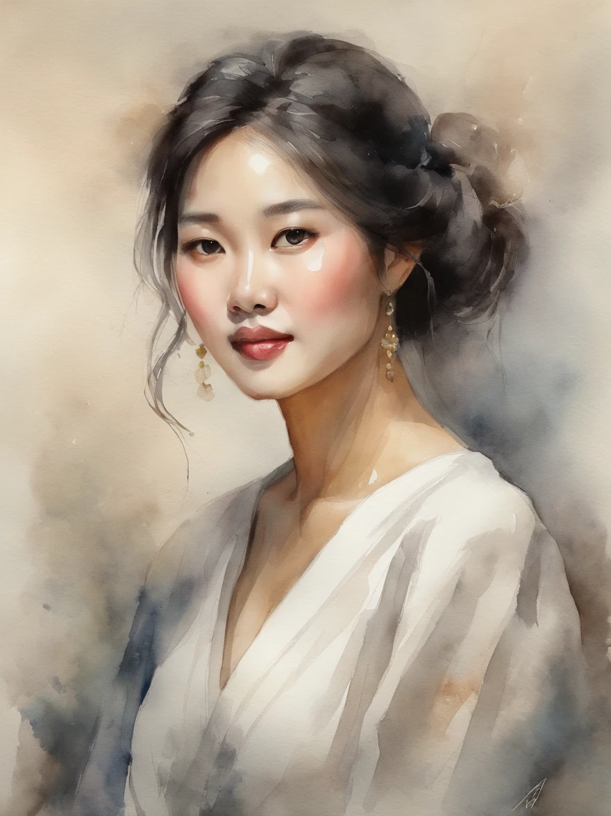 Watercolor painting of a Very Beautiful Korean girl : : Trending on Artstation: : Simple composition creates a sense of order and harmony. The painting reflects the spiritual qualities of the natural world. --up light --ar 9:16