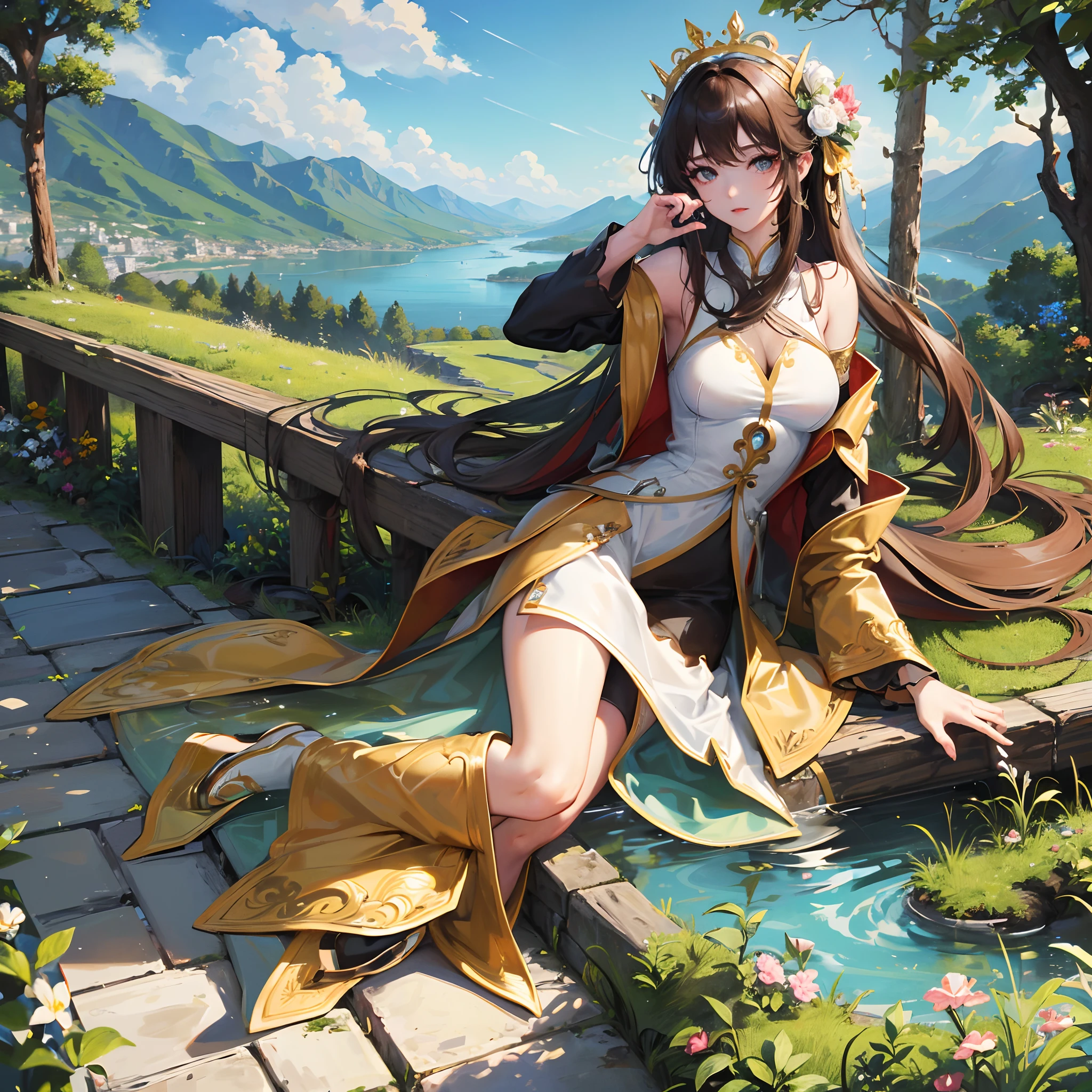 Finest quality)),(超A high resolution),(ultra-detailliert),(Meticulous portrayal),((best pictures)),(Finest works of art),Ultra-Precision Art,The art of astounding depiction, great outdoors:1.4,Steep mountains,lake,clouds,