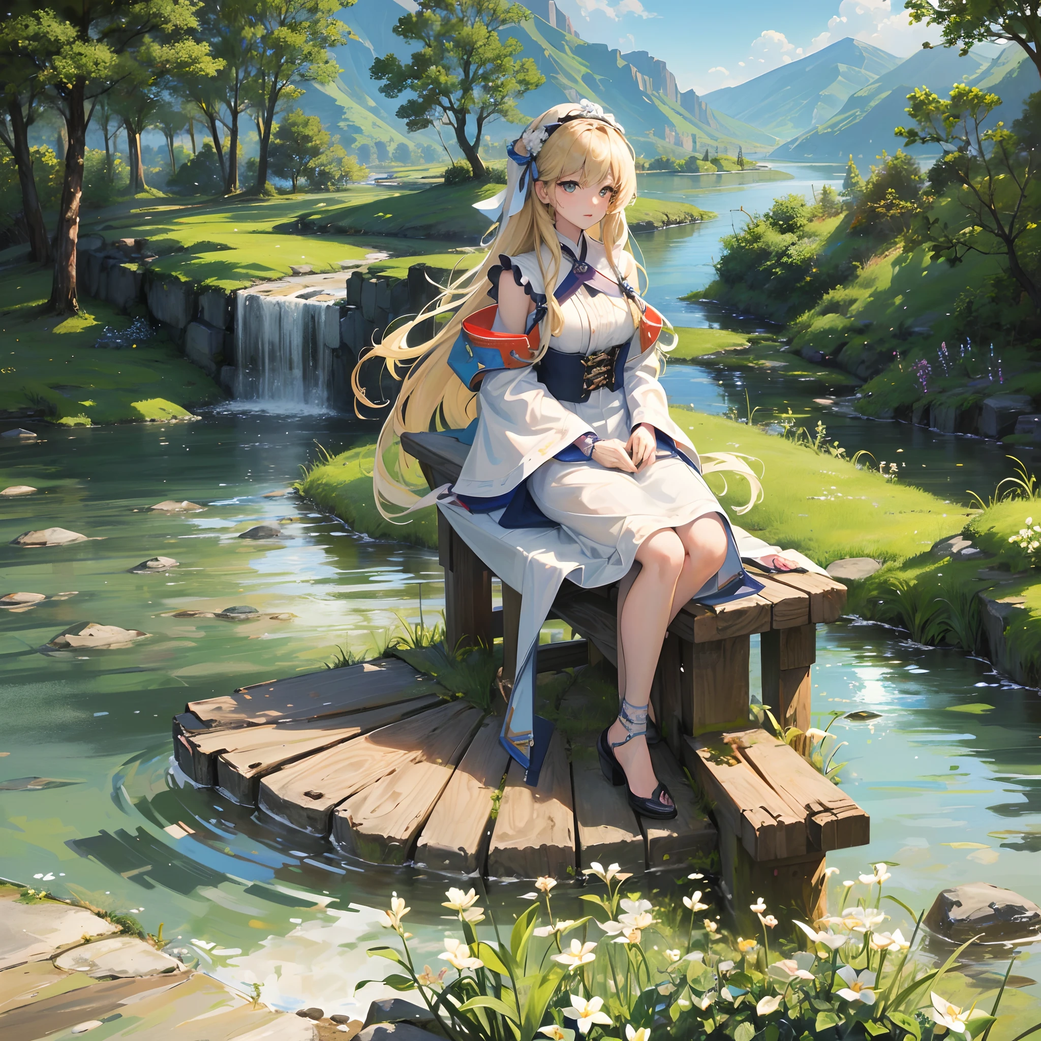 Finest quality)),(超A high resolution),(ultra-detailliert),(Meticulous portrayal),((best pictures)),(Finest works of art),Ultra-Precision Art,The art of astounding depiction, great outdoors:1.4,Steep mountains,lake,clouds,