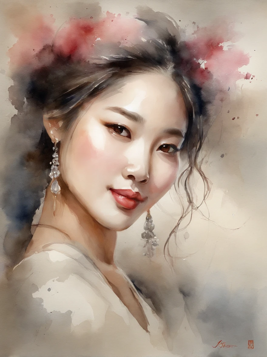 Watercolor painting of a Very Beautiful Korean girl : : Trending on Artstation: : Simple composition creates a sense of order and harmony. The painting reflects the spiritual qualities of the natural world. --up light --ar 9:16