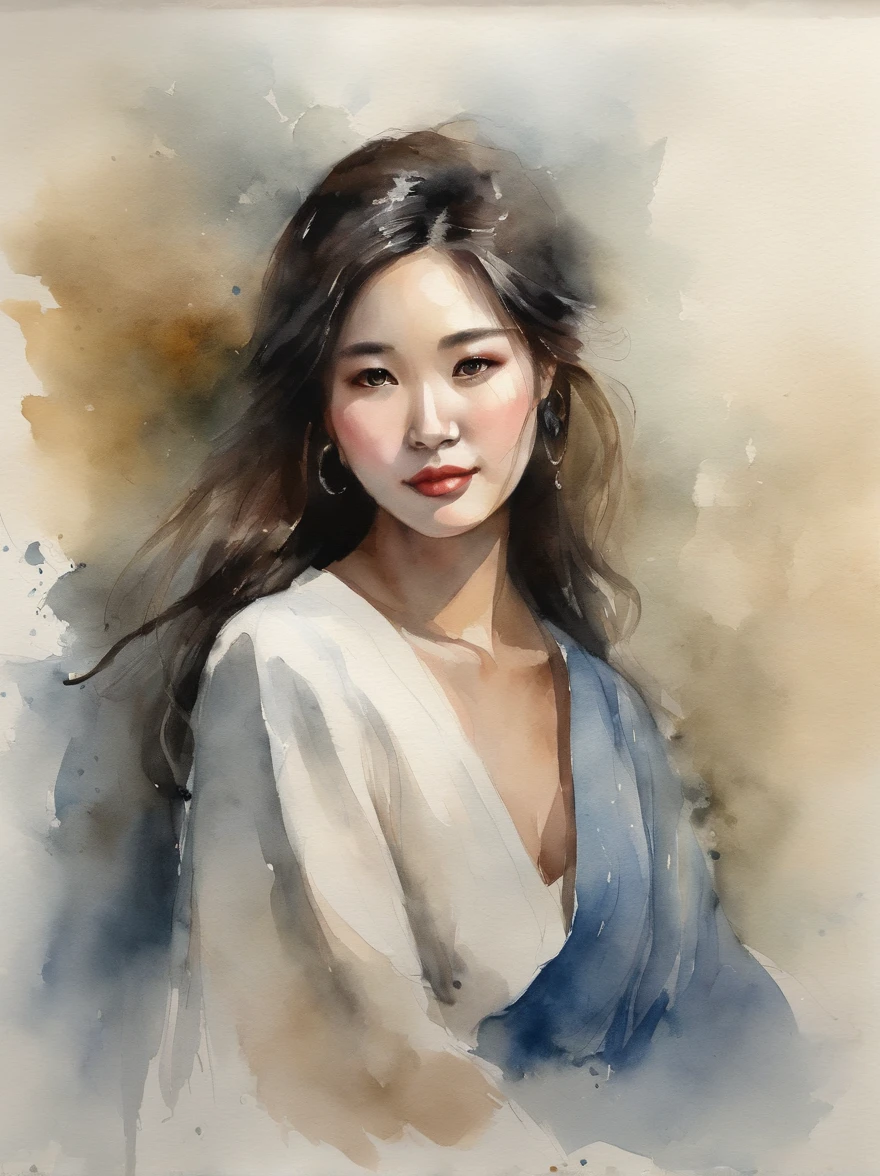 Watercolor painting of a Very Beautiful Korean girl : : Trending on Artstation: : Simple composition creates a sense of order and harmony. The painting reflects the spiritual qualities of the natural world. --up light --ar 9:16