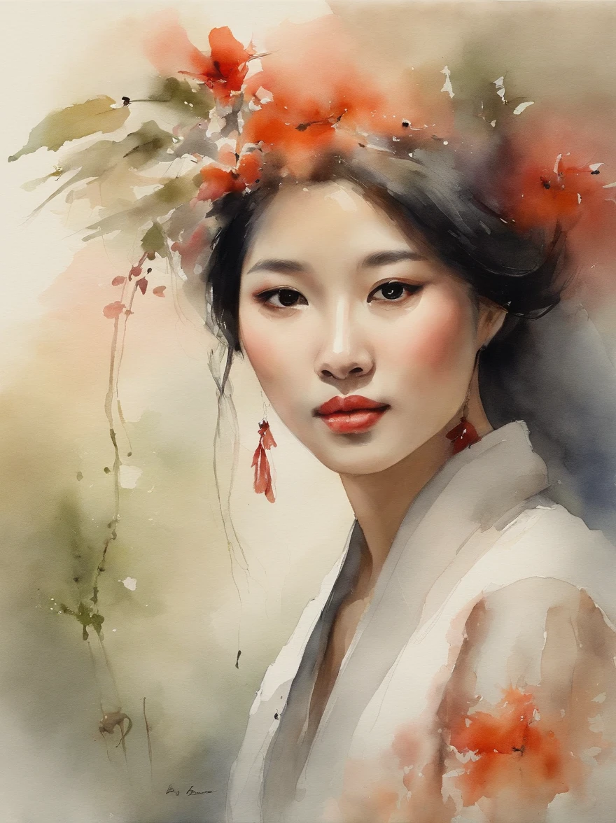 Watercolor painting of a Very Beautiful Korean girl : : Trending on Artstation: : Simple composition creates a sense of order and harmony. The painting reflects the spiritual qualities of the natural world. --up light --ar 9:16