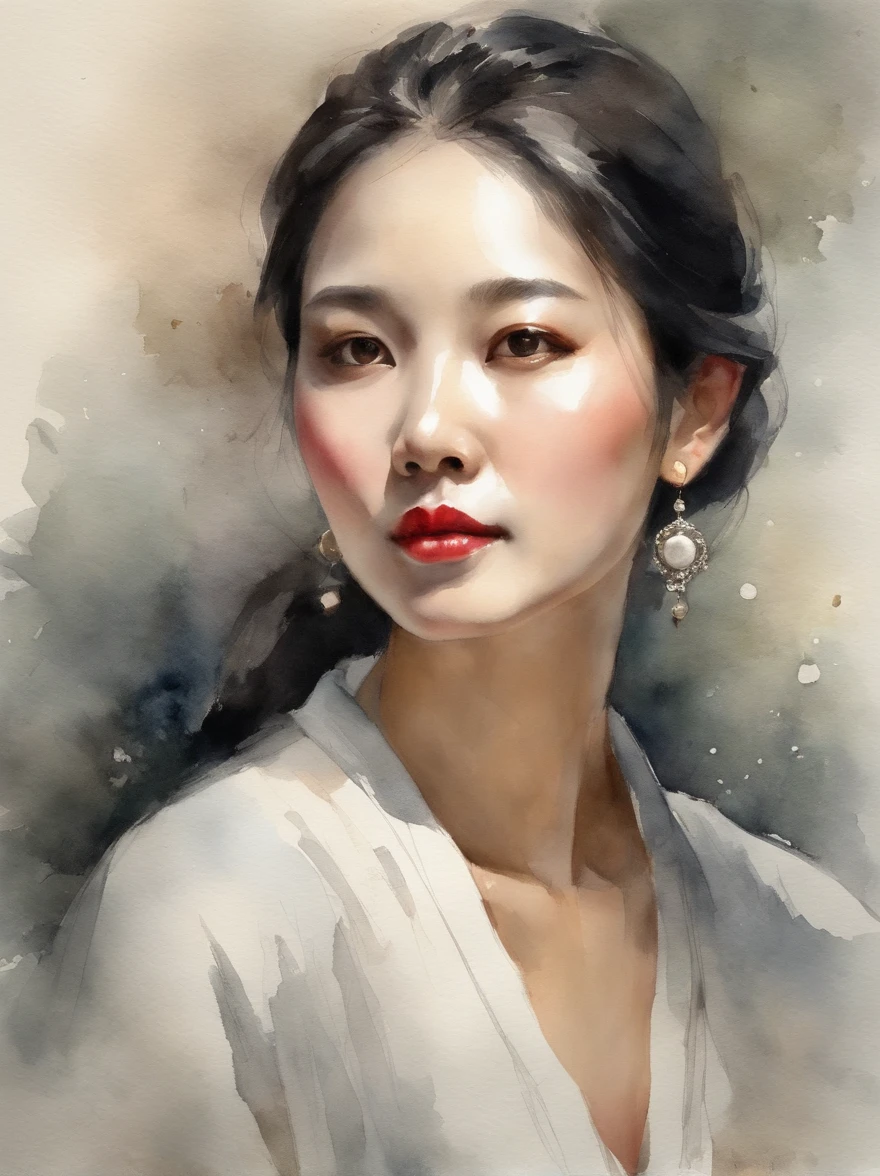 Watercolor painting of a Very Beautiful Korean girl : : Trending on Artstation: : Simple composition creates a sense of order and harmony. The painting reflects the spiritual qualities of the natural world. --up light --ar 9:16