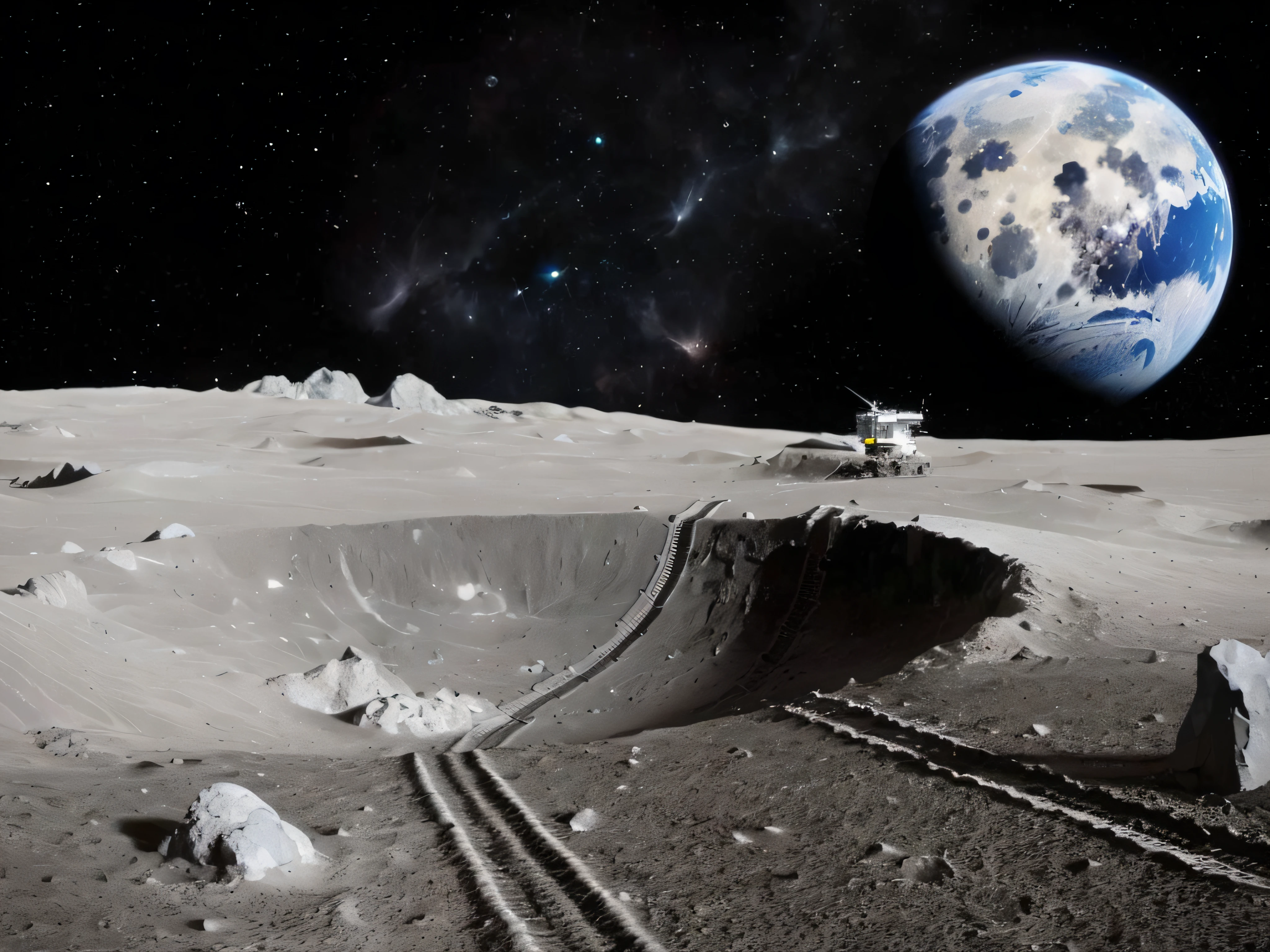 arafed view of a space station on the moon with a planet in the background, landing on the moon, space station on the moon, on the surface of the moon, moon crash into earth, on the moon, moon surface, on moon, moon base, moon surface background, riding a horse on the moon, moonscape, astronaut on the moon, lunar soil