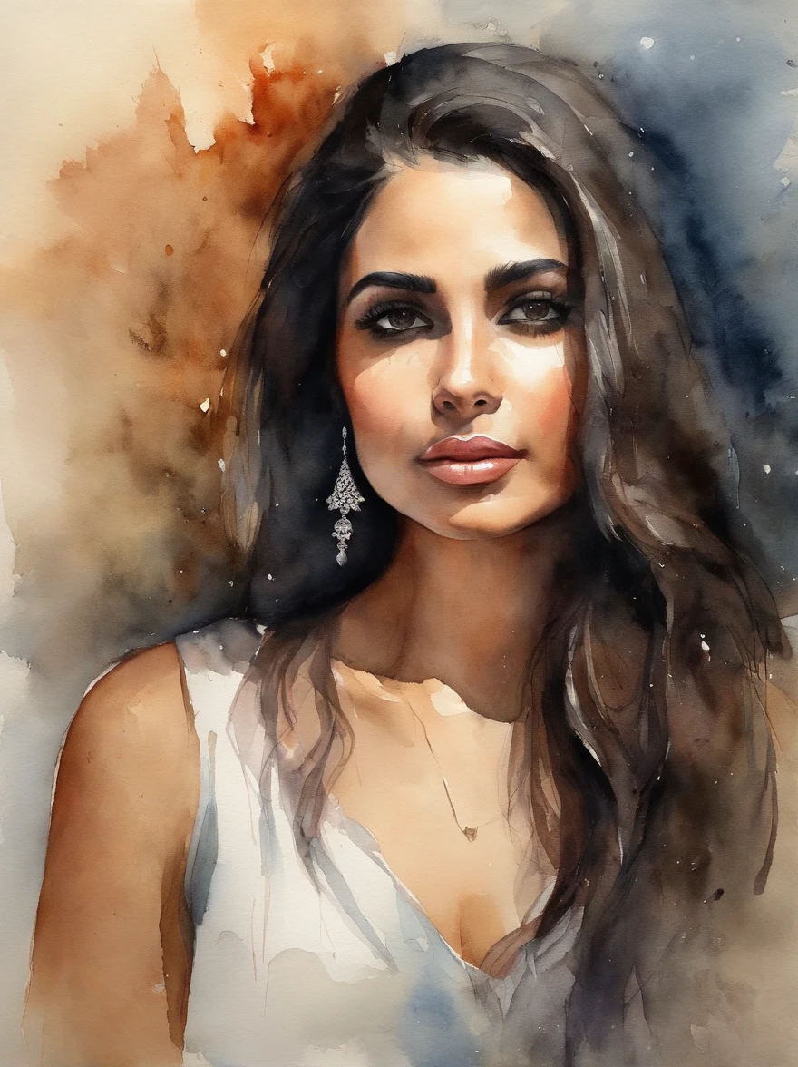 Very Beautiful Watercolor painting of a Middle Eastern girl : : Trending on Artstation: : Simple composition creates a sense of order and harmony. The painting reflects the spiritual qualities of the natural world. --up light --ar 9:16