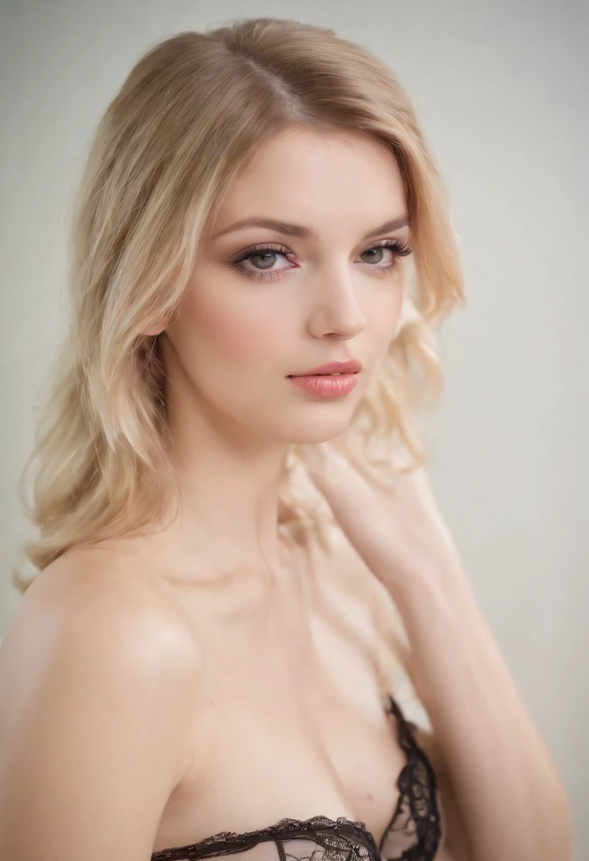 Boudoir style photoshoot with blonde girl and one lamp in dark room