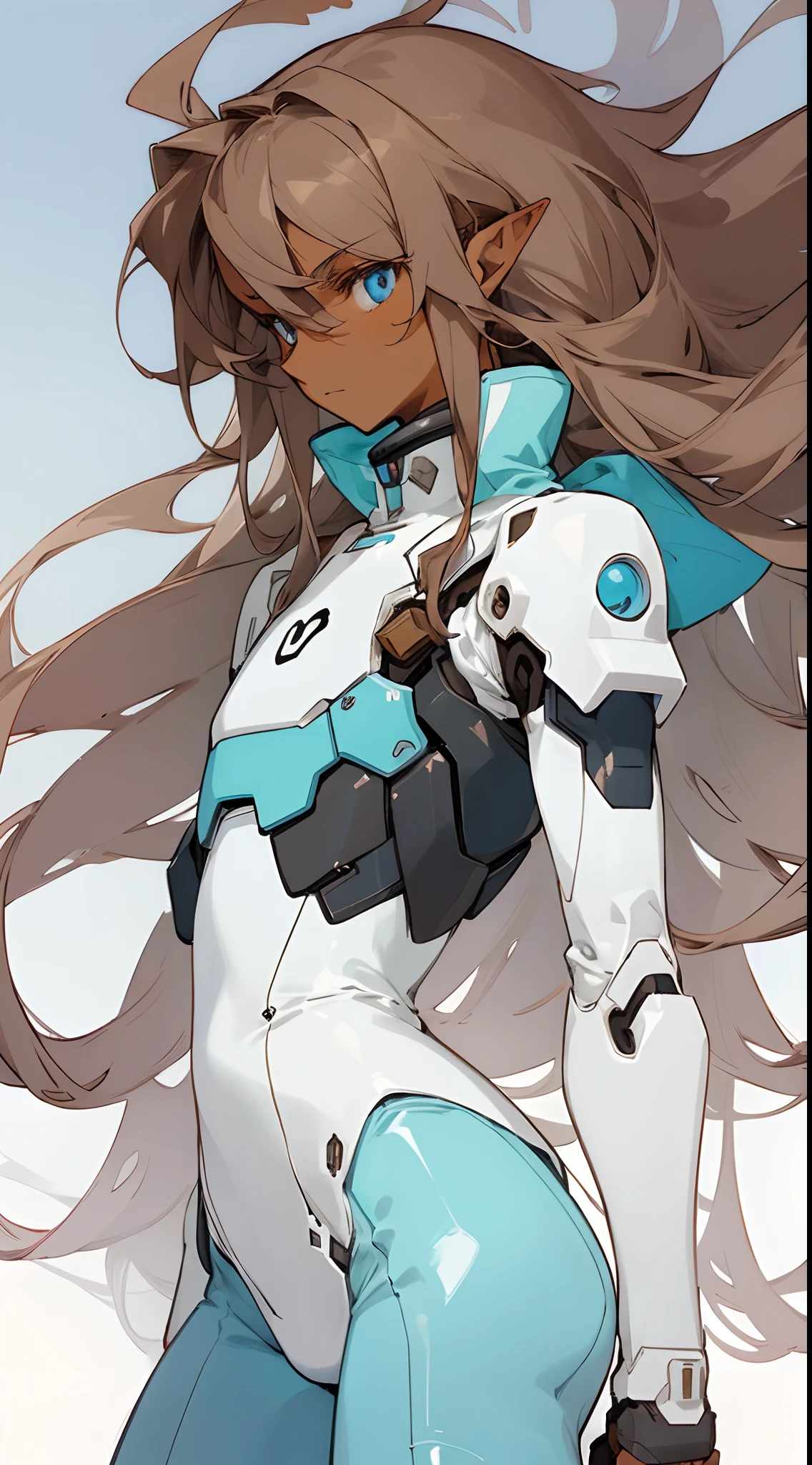 (masterpiece, best quality) detailed, 1Character , blue archive art style , pastel washed out colors , cell shade , soft, muted shades ,gentle colors ,
Wearing a mix of futuristic body suit and sword art online outfit.
((Beautiful man:1)) , ((Dark skin:1.5)) , (( long hair)) , ((brown hair)) , ((male:1.4)) , full lips , light blue eyes ,((has pointed ears:1)) ,big fluffy hair , full voluminous hair , ((Skinny build)) ,effeminate , full long eyelashes , Bishounen, possess delicate and androgynous features
