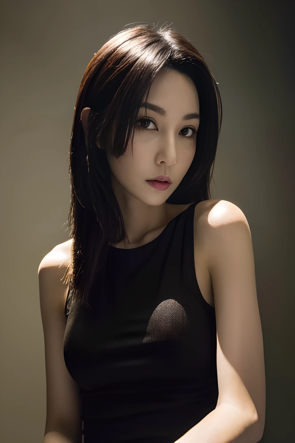 Best quality, masterpiece, ultra high res, (photorealistic:1.4), 1girl, in the dark, deep shadow, low key, (photorealistic:1.4), slim body, undone hair, japanese street alley, dynamic pose,adolescence,cute