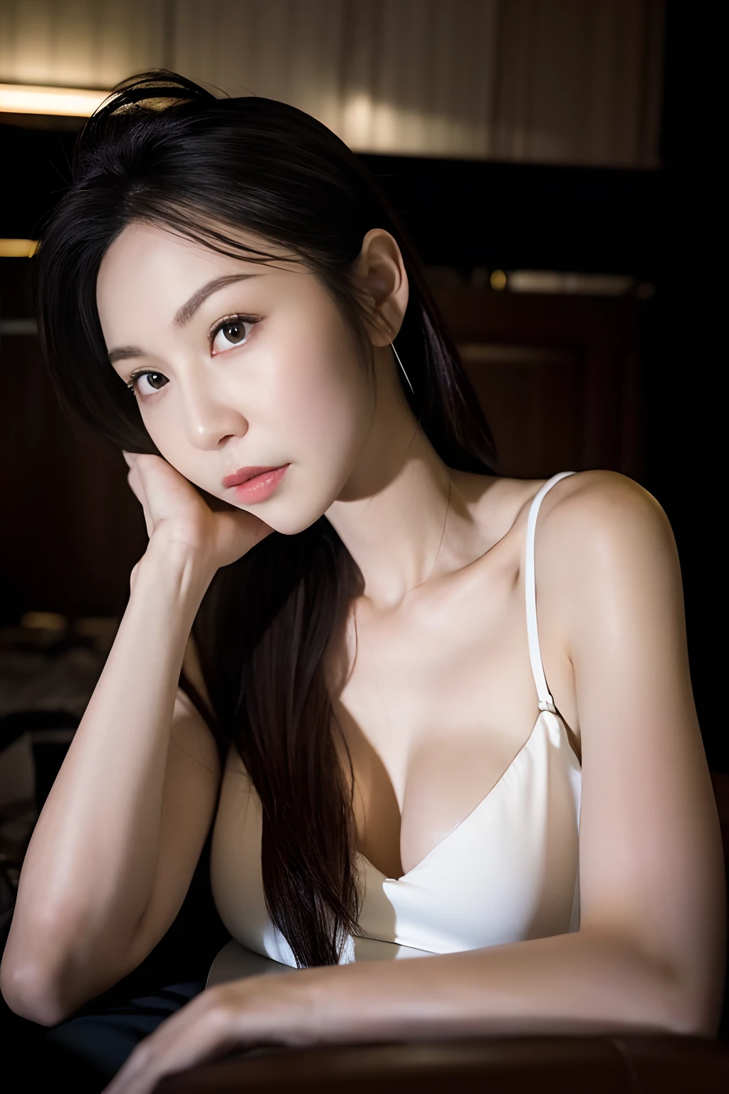 Best quality, masterpiece, ultra high res, (photorealistic:1.4), 1girl, in the dark, deep shadow, low key, (photorealistic:1.4), slim body, undone hair, japanese street alley, dynamic pose,adolescence,cute,比基尼