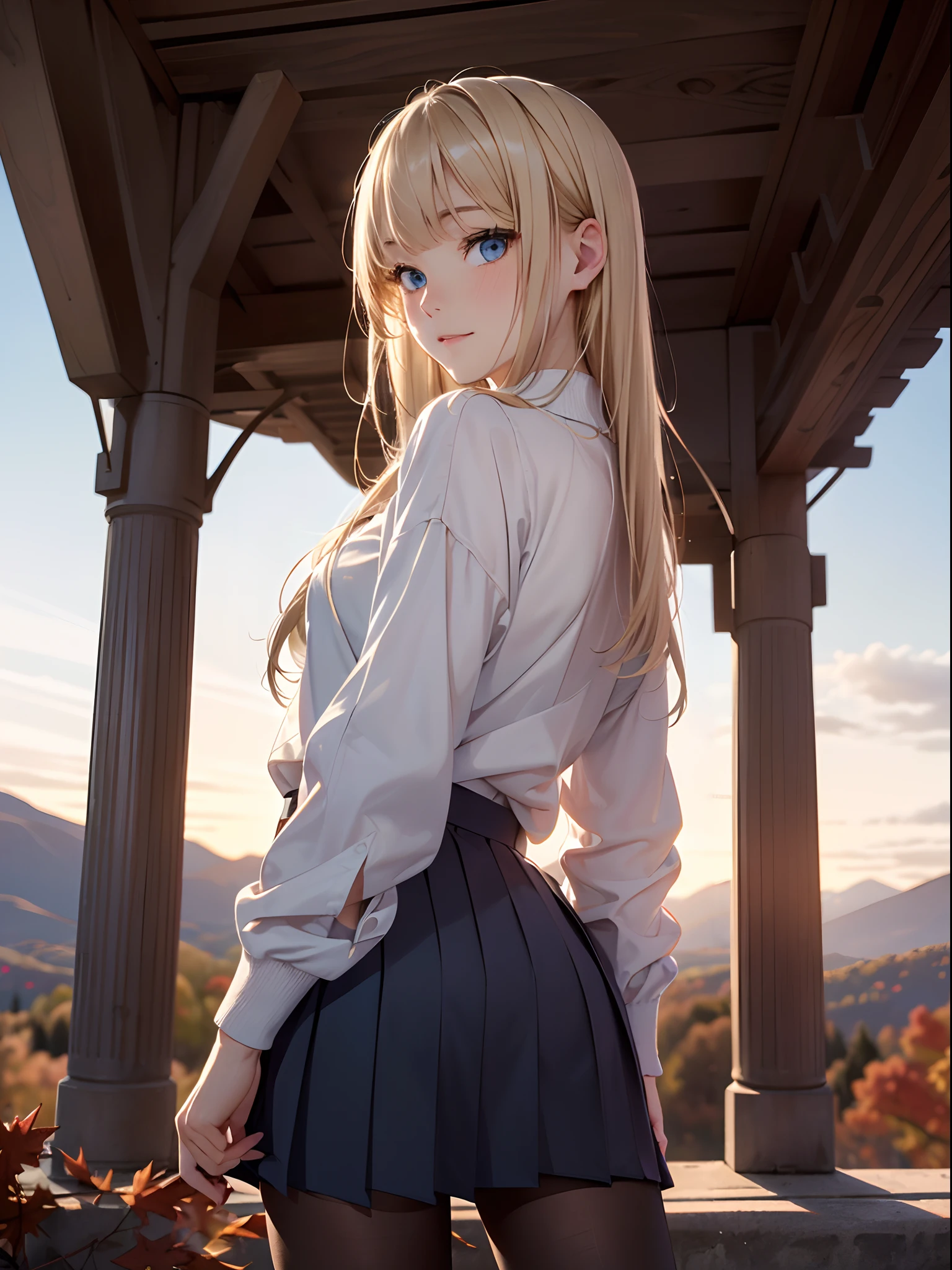 A close up of a woman in a skirt and shirt posing - SeaArt AI