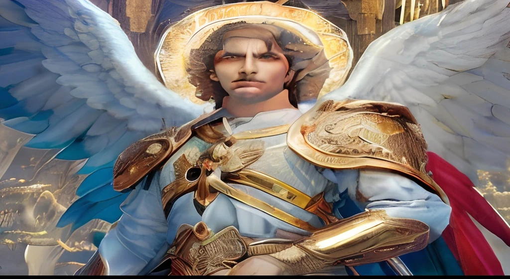 St. Michael the Archangel. 19 anos))) ((( With a serious and pious face. Com um olhar doce e terno))) (obra prima, qualidade superior, melhor qualidade, Arte Oficial, Beautiful and Aesthetic: 1.2), (1girl), extremamente detalhado, (Arte Fractal: 1.3), Colouring, mais alto detalhado, rosto perfeito, parte superior do corpo, HDR, (Rezando: 1.3), (linhas douradas de pelagem branca: 1.2), galaxy, (listras leves), visuais atraentes, (dynamic stripes, Trilhas luminosas: 1.2), Cores vibrantes,