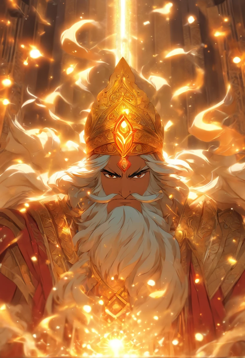(((Persian God))) best quality, ultra-high resolution, 4K detailed CG, master piece, AHURA MAZDA,man, Persian clothing, gold, Persian Mythology, Iran, Persian painting style, aesthetics, Beautiful image, depth of field, centered on the screen