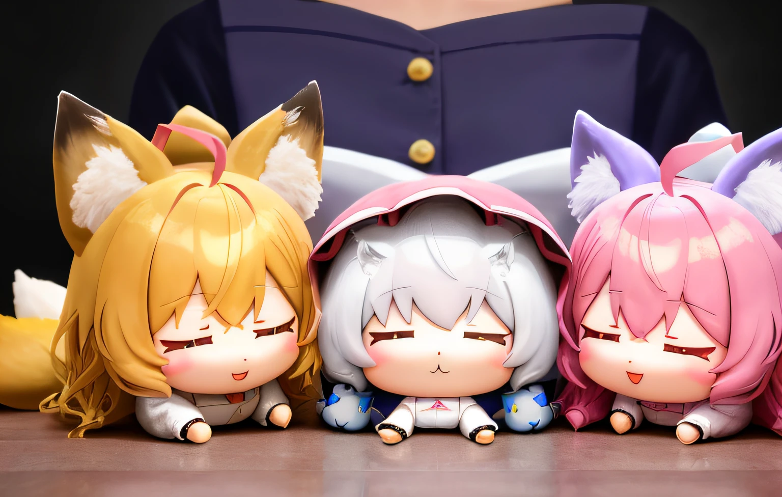 Florist clerk、Pop Mart Blind Box IP、Close up of cute white robe doll、Young One Angel Style、Wear longer, Dress fluently、Lop style、Poseline doll、Little people々々々々々々々々々々々々々々々々々々々々々々。unreal enginee 5、Light 3D/C4D production: 8K HD quality/illuminating/Ultra-fine lens description 1.5、flawless、Chibi Background/Cinematic。Tuna bowl、macadamia、(((7Foxes get along well)))