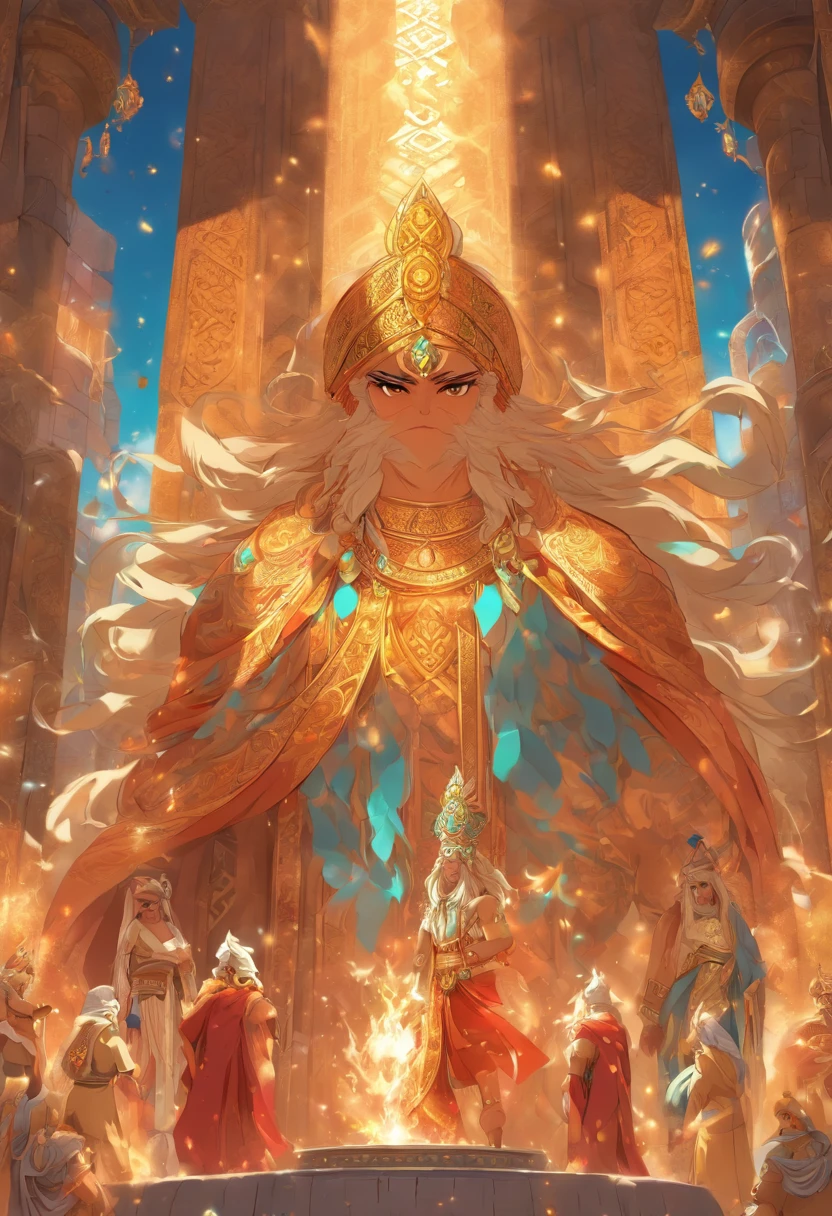 (((Persian God))) best quality, ultra-high resolution, 4K detailed CG, master piece, AHURA MAZDA,Persian god, Persian clothes, Persian temple, Persian Mythology, Iran, Middle East, Persian painting style, aesthetics, Beautiful image, depth of field, centered on the screen