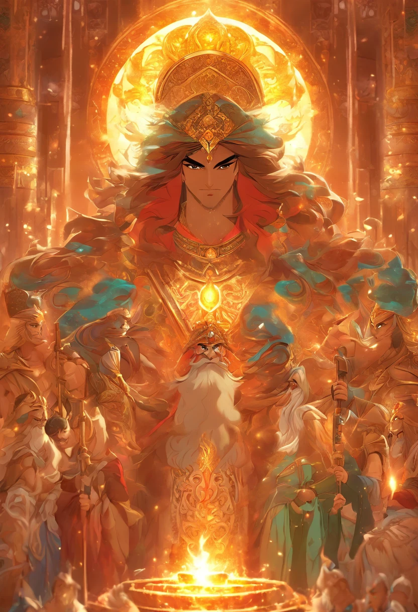 (((Persian God))) best quality, ultra-high resolution, 4K detailed CG, master piece, AHURA MAZDA,Persian god, Persian clothes, Persian temple, Persian Mythology, Iran, Middle East, Persian painting style, aesthetics, Beautiful image, depth of field, centered on the screen