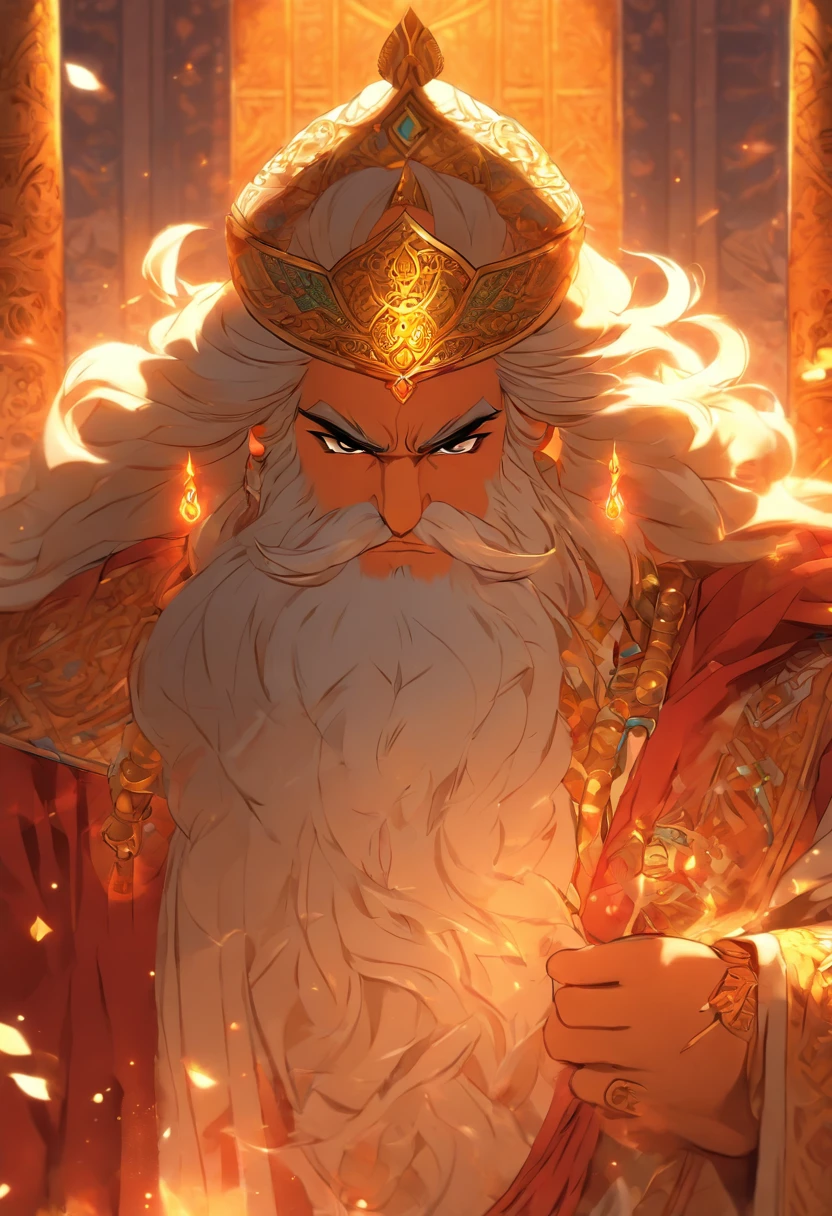 (((Persian God))) best quality, ultra-high resolution, 4K detailed CG, master piece, AHURA MAZDA, man, Persian clothing, Persian temple, Persian Mythology, Iran, Middle East, Persian painting style, aesthetics, Beautiful image, depth of field, centered on screen