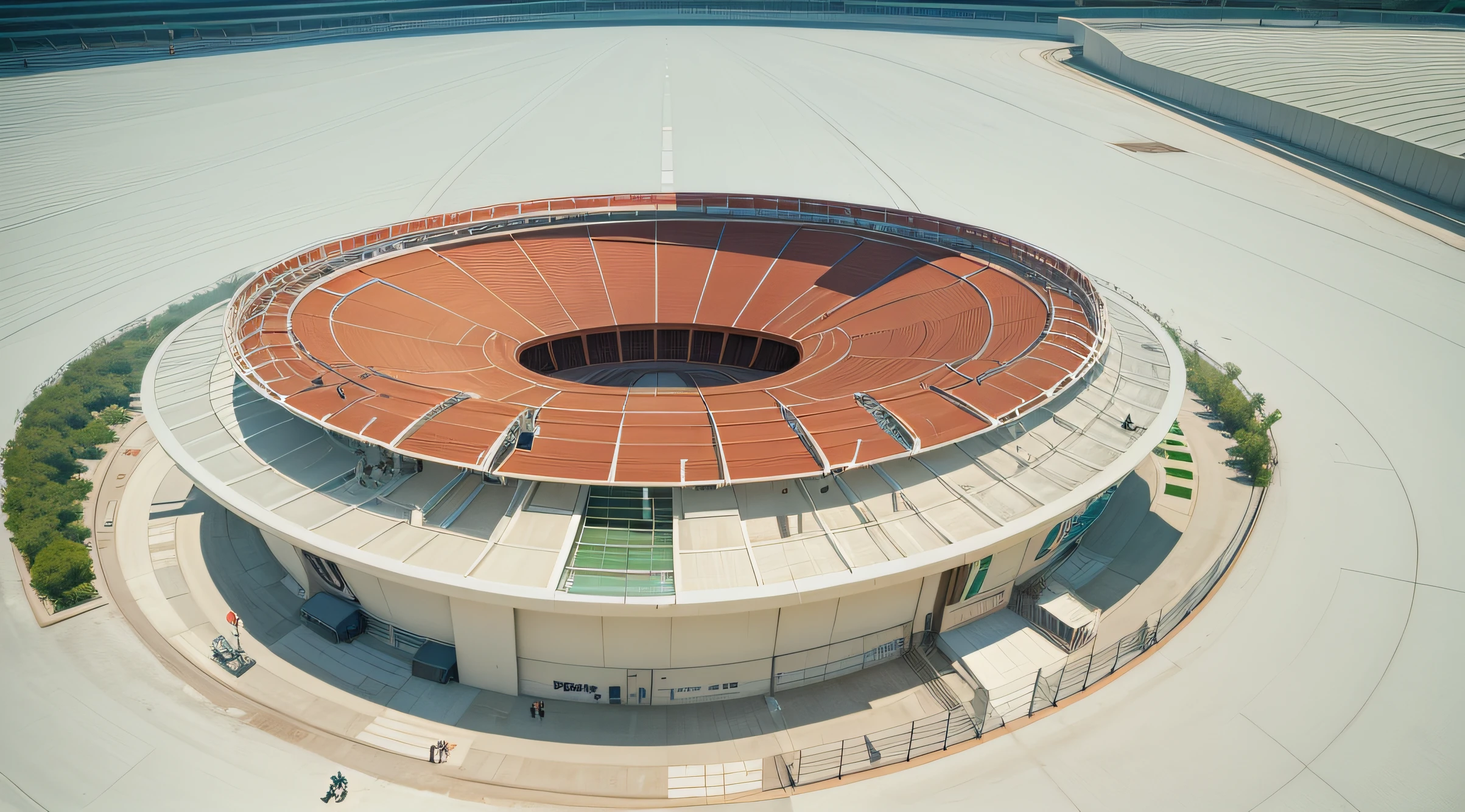 Sports arena, The strokes intertwine into a bird's nest style, ellipse, actual,  high angle looking down