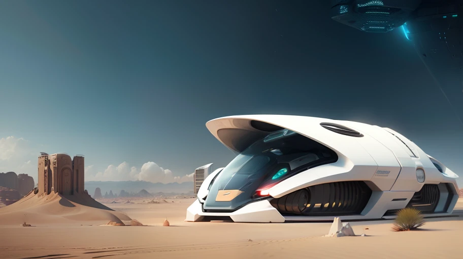 a close up of a white sports car parked in front of a futuristic building, futuristic concept design, inspired by Mike Winkelmann, futuristic design, monolithic retro futuristic, futuristic house, inspired by Adrian Zingg, futuristic style, stunning render, in a futuristic desert palace, futuristic architecture concept, futuristic in the desert, futuristic setting, luxury hd render, futuristic palace --auto --s2
