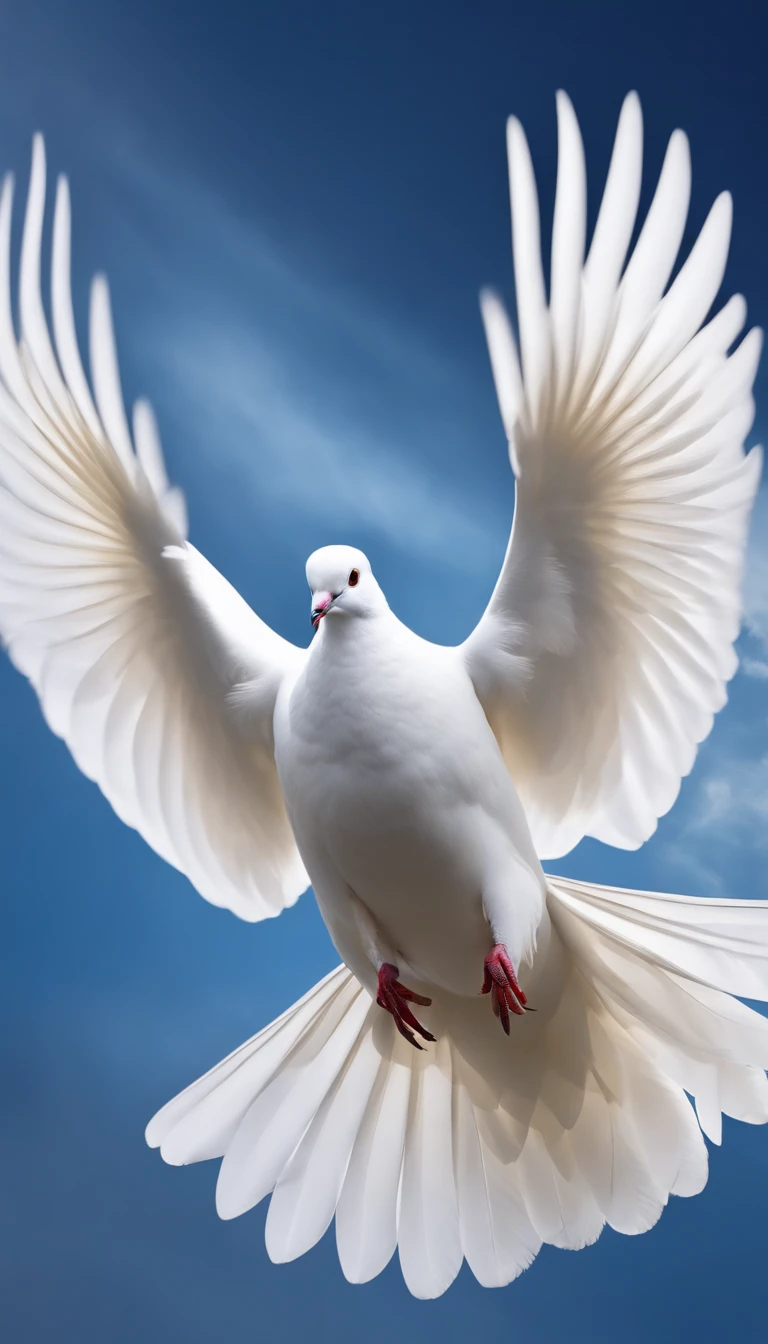 draw a white dove that is flying away in the blue sky