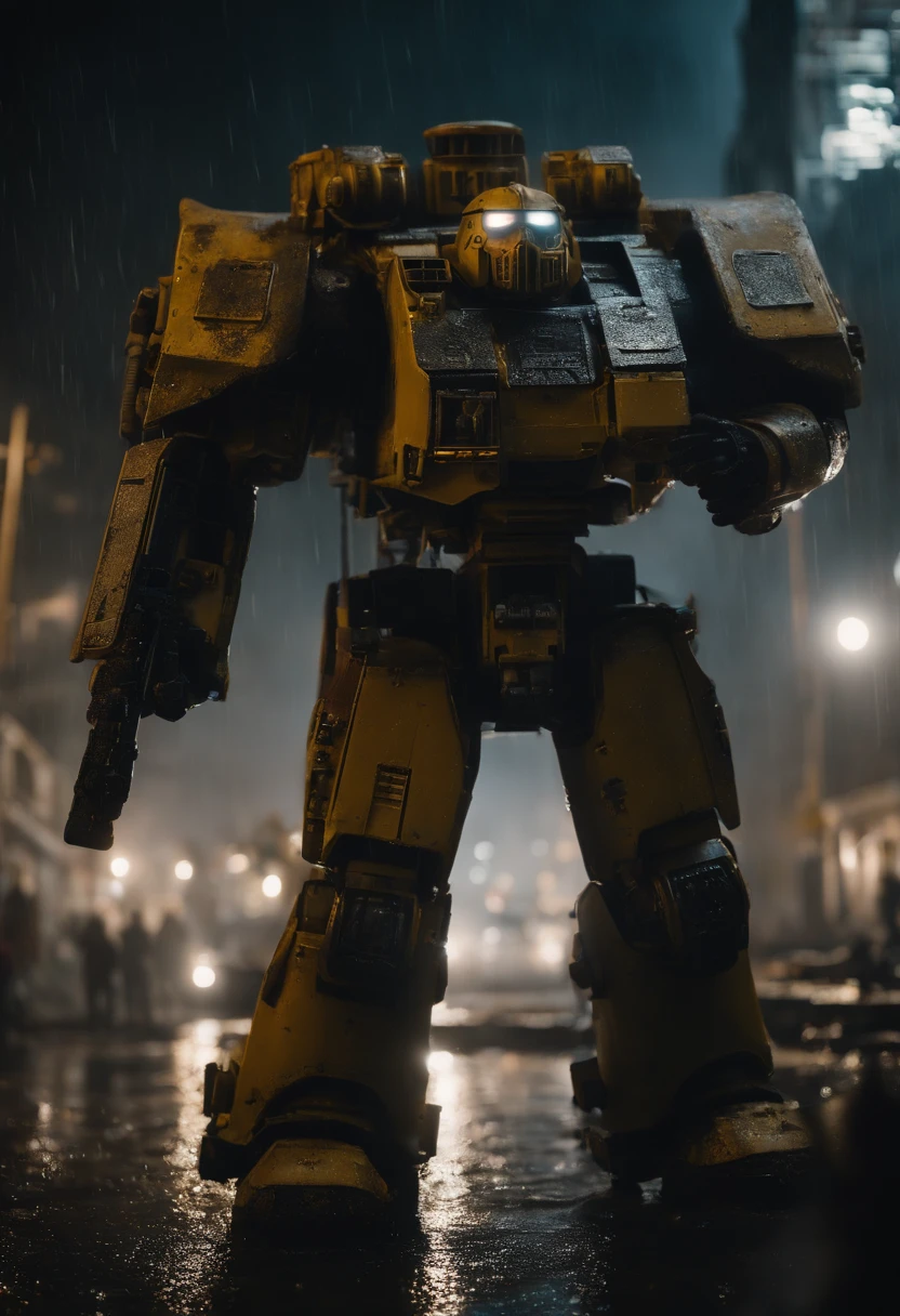 Warhammer 40k, Urban setting, Rainy night, sci fi, large square, dense, Scrap metals