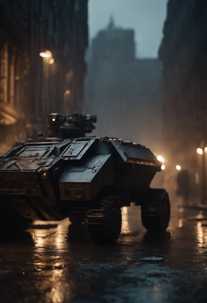 Warhammer 40k, Urban setting, Rainy night, sci fi, large square, dense, Scrap metals, no vehicle