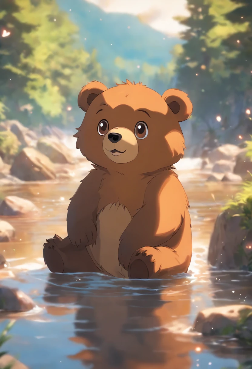 A cute bear on river,has big eyes,Blushlush,Lazy,greet,high detail