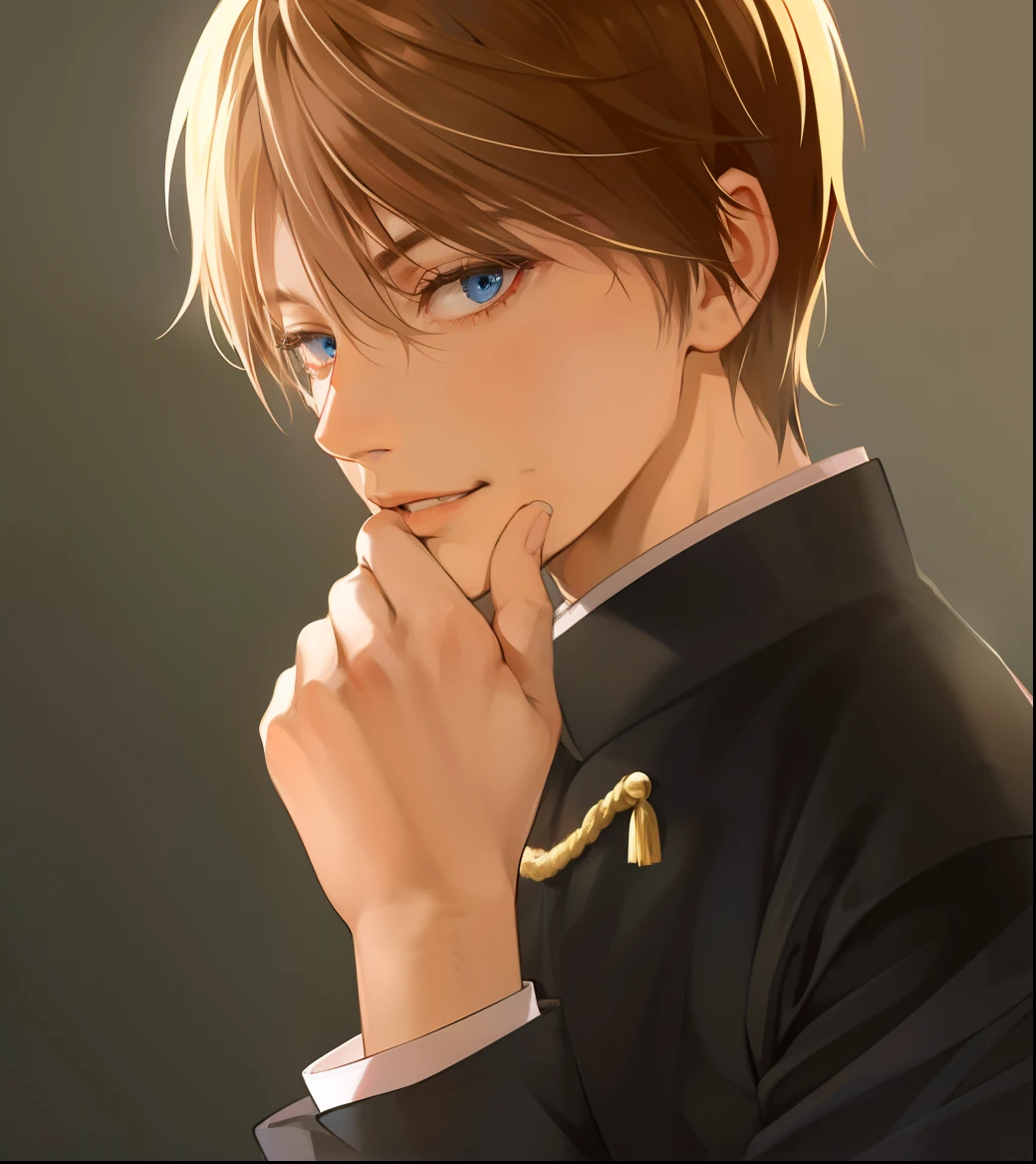masutepiece, Best Quality, Realistic, 1man, matured male, Quiet and charming young man, 25 years old, closing eye, Serious look, extra detailed face, ((dark blue eyes)), ((Short right sweep dark brown hair)), [Thick eyebrows], detective, Within the city, ((Suit)), Cinematic lighting, gaze at the audience, Postural dynamics, Smirk