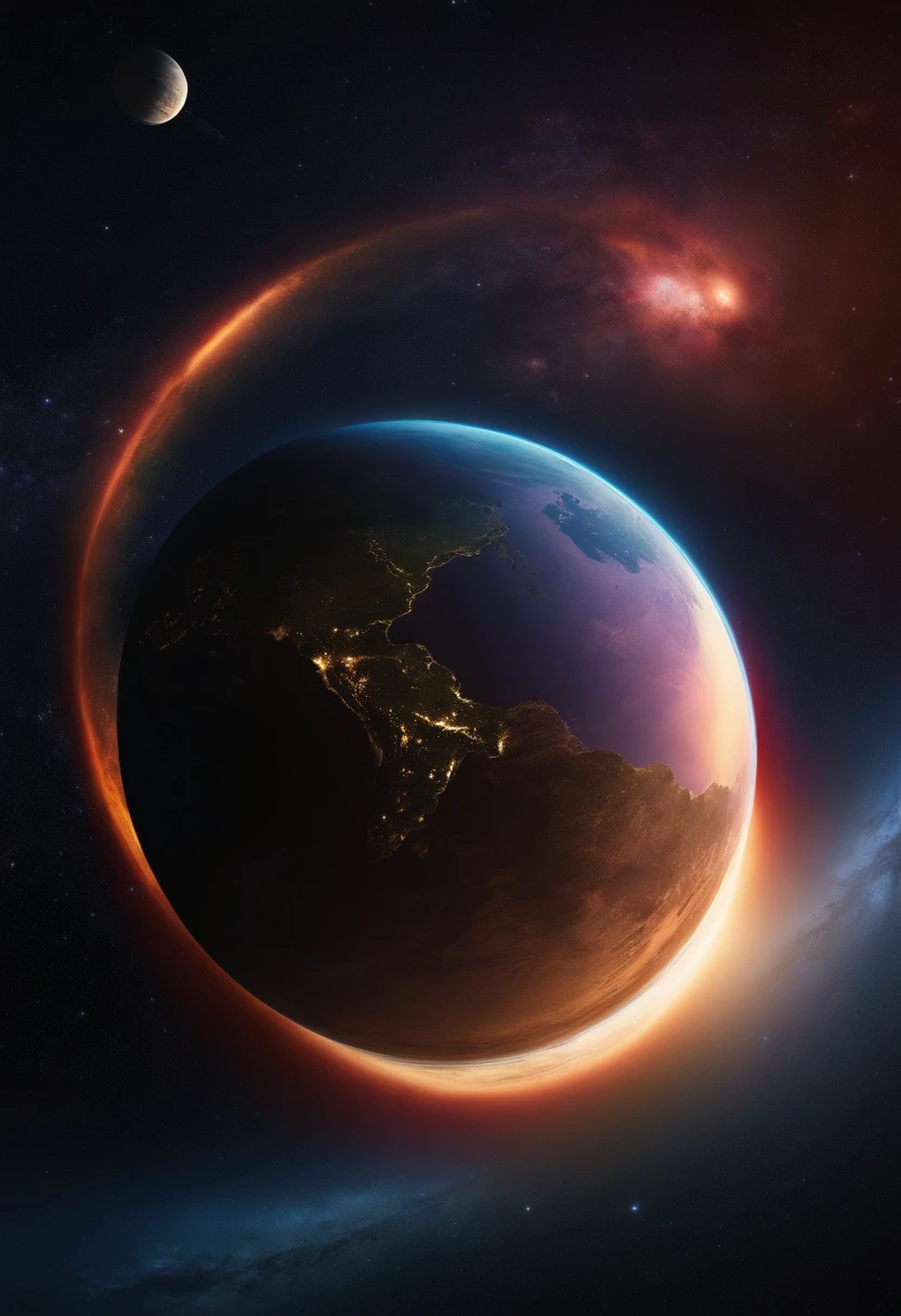 Planet Earth seen from space with several planets in the background