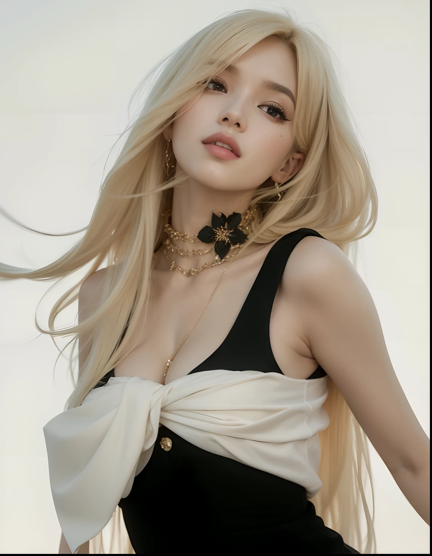 Blonde woman Araffe with long hair and a necklace around her neck, Parque Roseanne do Blackpink, ava max, Jossi do Rosa Preto, jia, Retrato de Jossi do Blackpink, Ellie Bamber, Lalisa Manoban do Blackpink, Ellie Bamber Fada, Jennie Rosa Preto, com longos cabelos loiros, Cl, Lalisa Manobal, rosa preto
