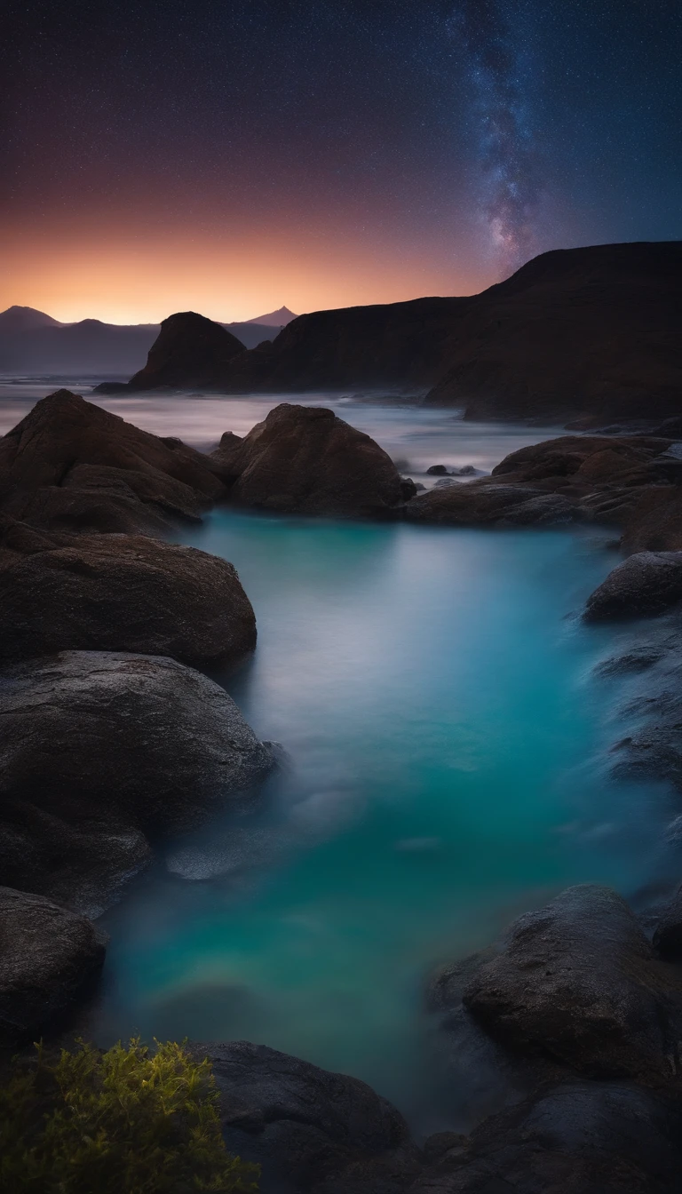 water, mar, dim sky, chuva, Montanhas, Estrelas, Queda das Estrelas, milky ways