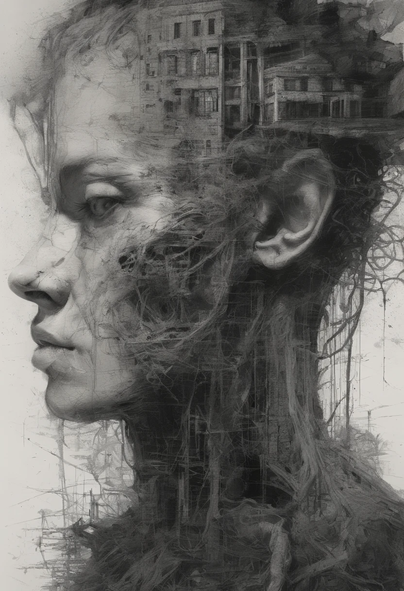 Perfect centralization, coelho (franco)de Donnie, Standing position, beleza abstrata, Centrado, looking at the camera, Facing the camera, nearing perfection, triste, desespero, hands on her head, Dynamic, altamente detalhado, liso, foco nítido, 8k, high-definition resolution, illustration, arte de Carne Griffiths e Wadim Kashin, fundo branco