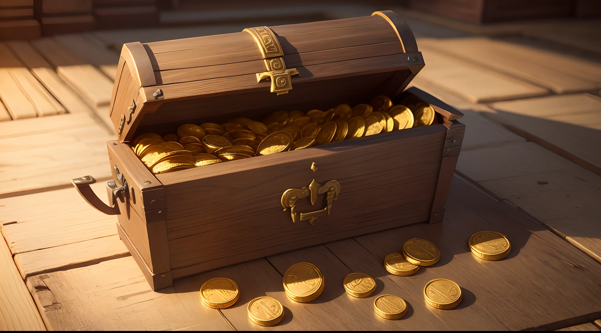 An ancient chest full with gold coins