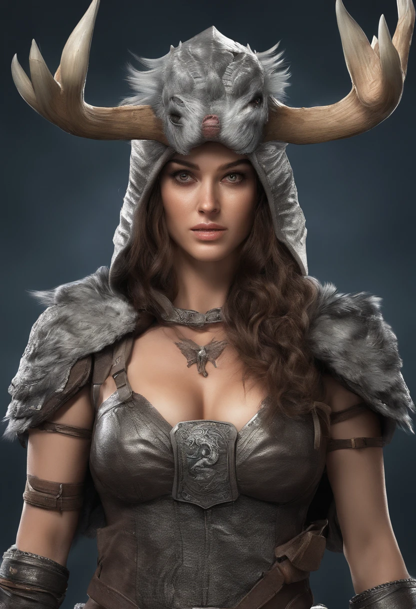 Uma policial mulher segurando um filhote de lobo