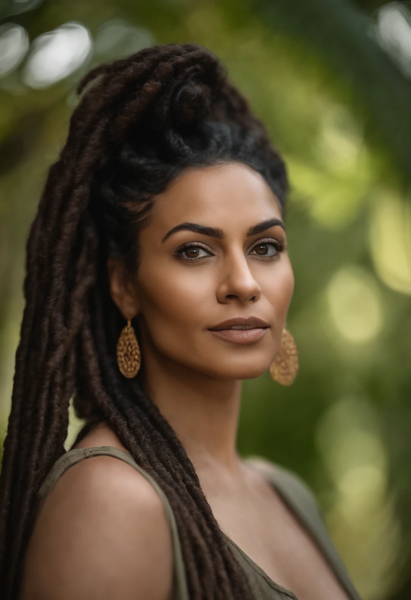 um homem de 38 anos, with medium height and medium skin. Ele possui cabelos dreadlocks, que caem pelos ombros, and thick eyebrows that give it a striking expression. Her eyes are measured and convey calm and serenity. The nose is medium-sized, equilibrado com o restante do rosto. Her appearance conveys friendliness and charisma, making it easily accessible and user-friendly.
