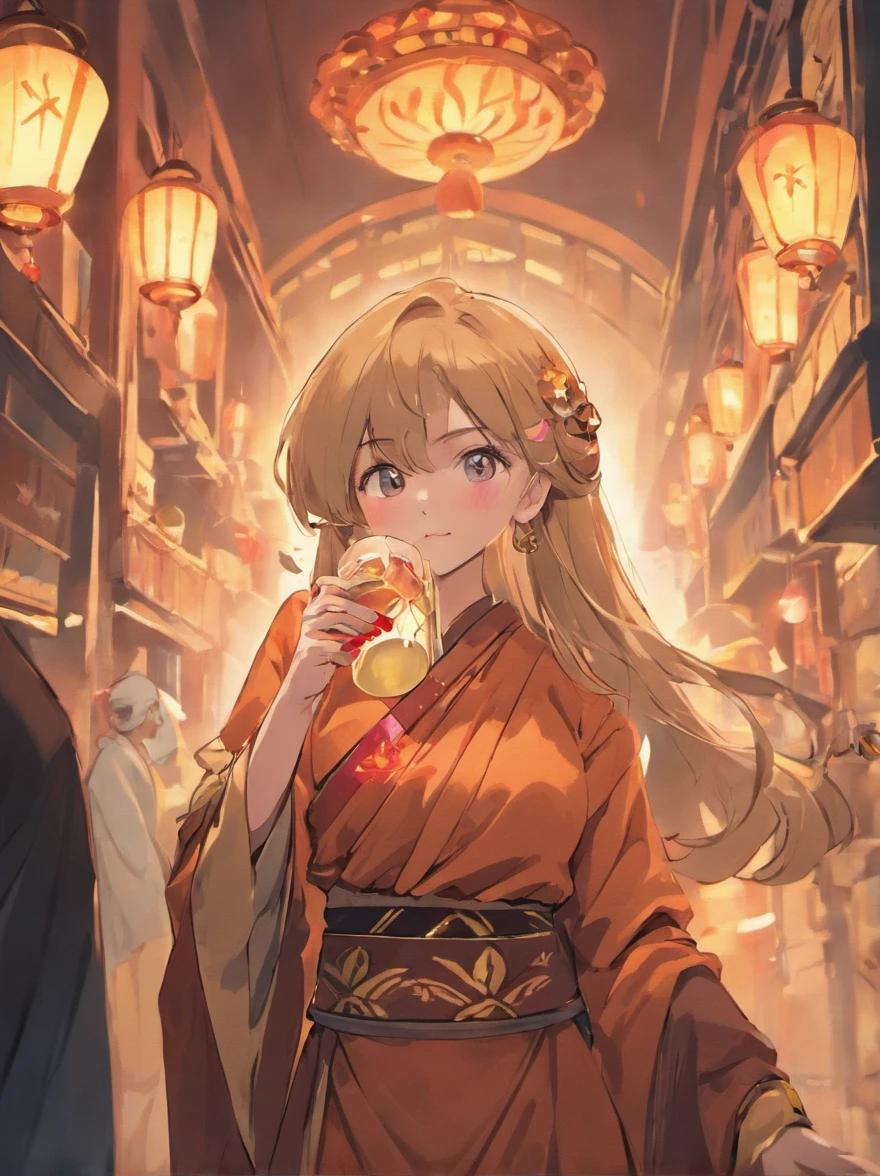 A lady in saree holding a chai cup illustration