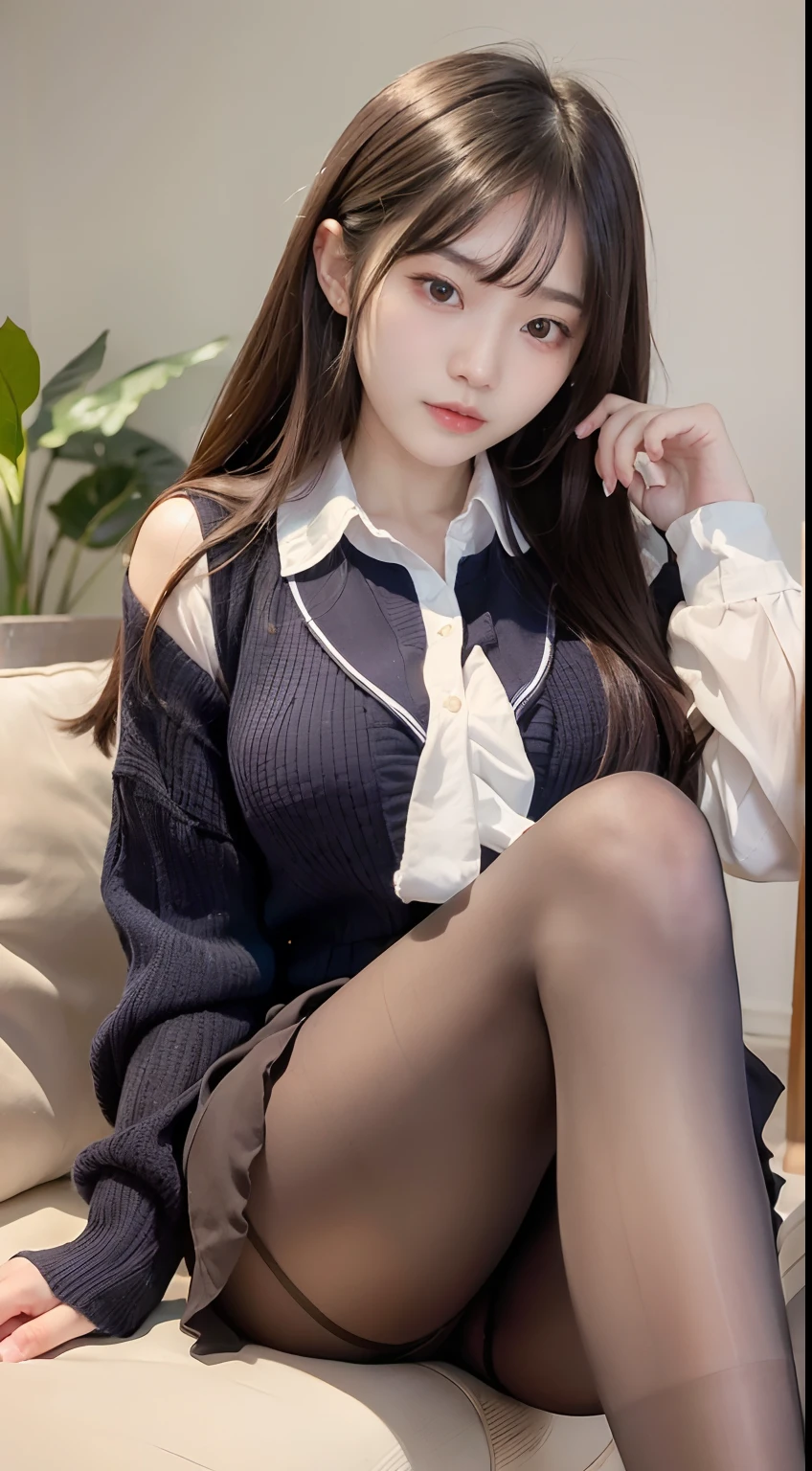ulzzang-6500-v1.1,(raw photo:1.2), (photorealistic:1.4), Beautiful Meticulous Girl, very detailed eyes and faces, Beautiful detailed eyes, absurderes, unbelievable Ridiculous, hugefilesize, ultra - detailed, A high resolution, The is very detailed,best qualtiy,tmasterpiece,kemomimi,((Asian Girls High School Uniform)),illustratio,The is very detailed,CG,unified,8k 壁纸,Amazing Cleavage,finely detailled,tmasterpiece,best qualtiy,The is very detailed的 CG unified 8k 壁纸,light in face,cinmatic lighting, 1girl, ,((pantyless)),(((dynamicposes))),(Camel toes),(A half body),((Pantyhose)),((Sit with your knees folded))