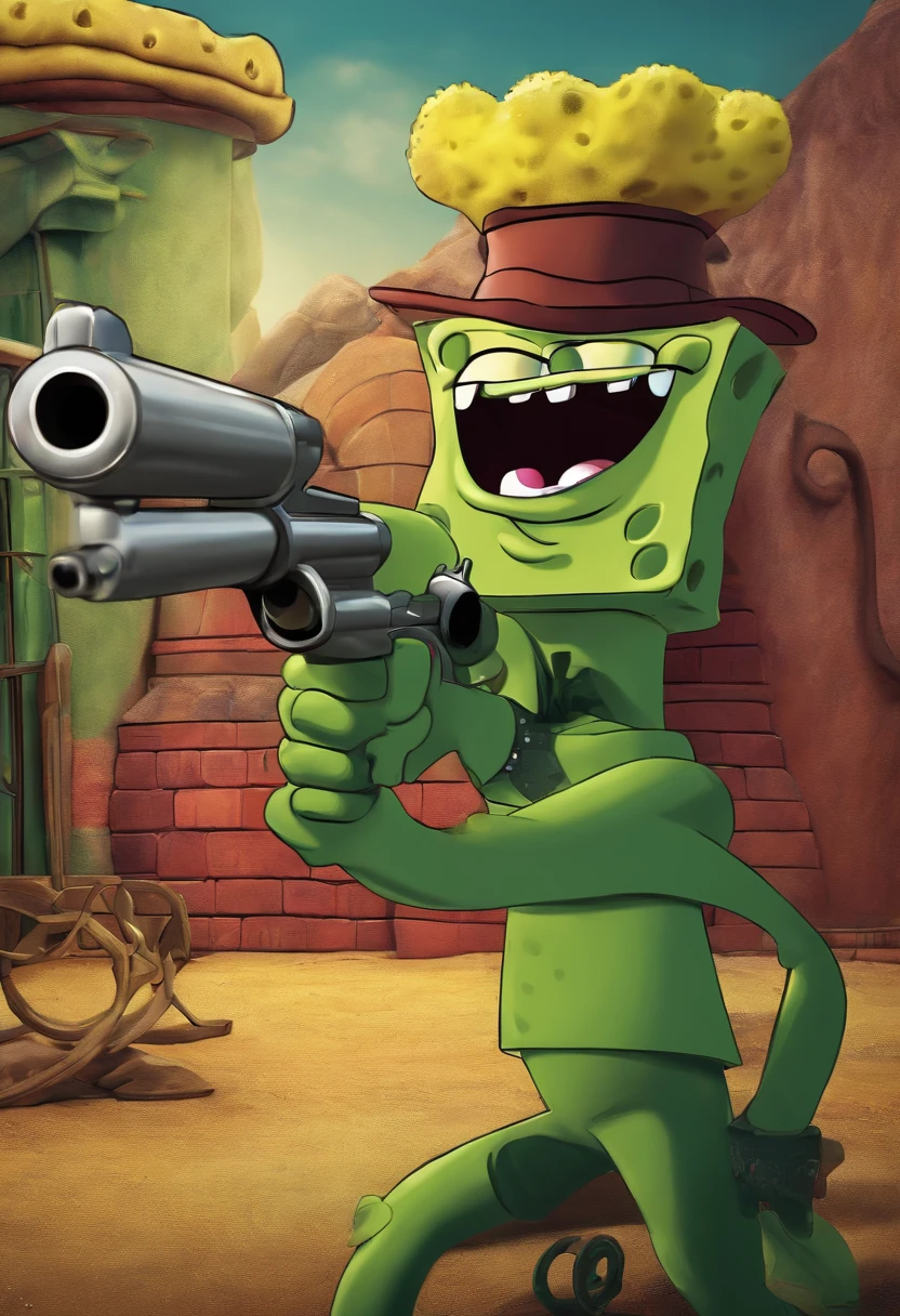 Make a monstrous spongebob by pointing a gun at the screen