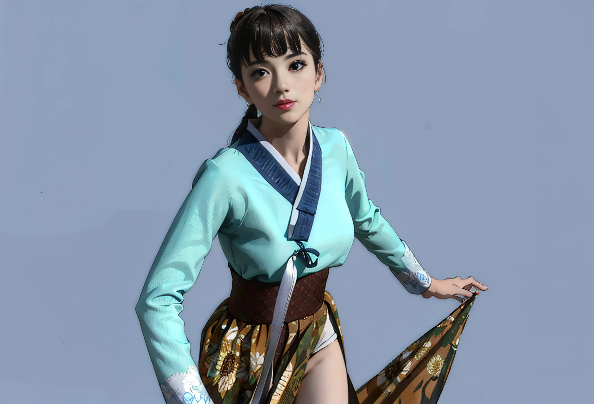 Stechu, (White background: 1.4), ((tachi-e)), Original, (Illustration: 1.1), (Best Quality), (Masterpiece: 1.1), (Very detailed CG unity 8k wallpapers: 1.1), ( color: 0.9), (Panoramic photography: 1.4), (One Person: 1.2), (splash ink), (Splash Color), ((watercolor)), Sharp and sharp focus, { 1girl standing }, ((Korean style )) ,Flower background,exteriors,rock formations,Looking at the viewer,Create a happy face,Soft Smile,In addition,Beautiful and delicate face and eyes,Delicate garment pattern details,Black hair,Black eyes,water colour,Slender and beautiful neck , a delicate face, neat clothes, Shut Up