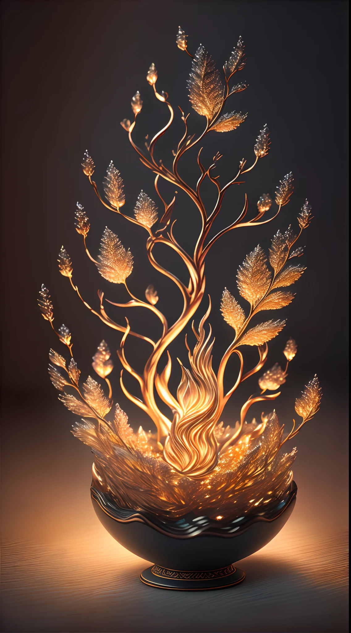 (Best quality, 4K, 8K, A high resolution, Masterpiece:1.2), Ultra-detailed, (Realistic, Photorealistic, photo-realistic:1.37), Sculptural:1.37, Northern, The South, Multiverse, Diverse landscape, Naturally beautiful, Ceramic craftsmanship, Glass surface, Twisted branches, Flickering flames, Art gallery