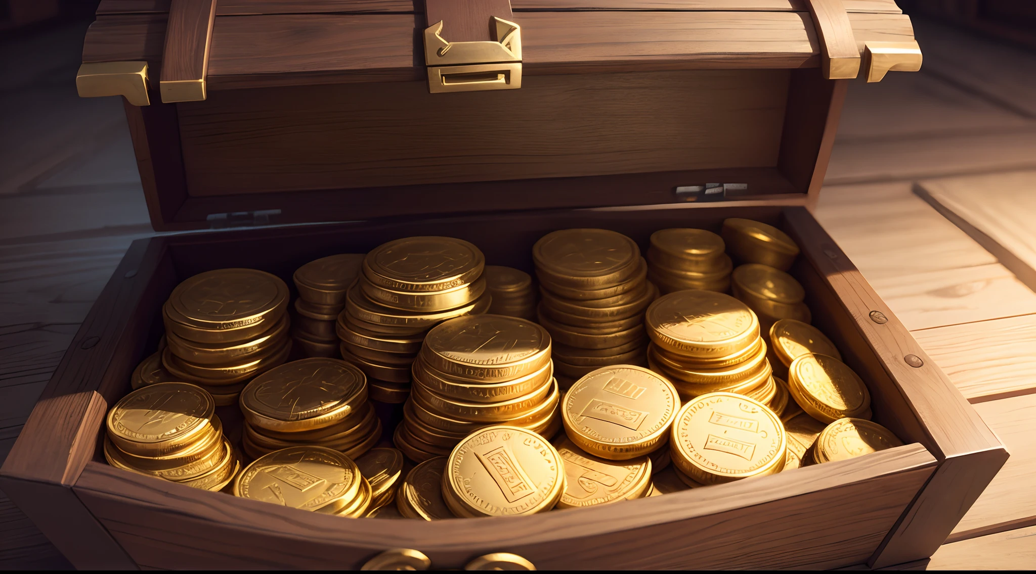 An ancient chest full with gold coins