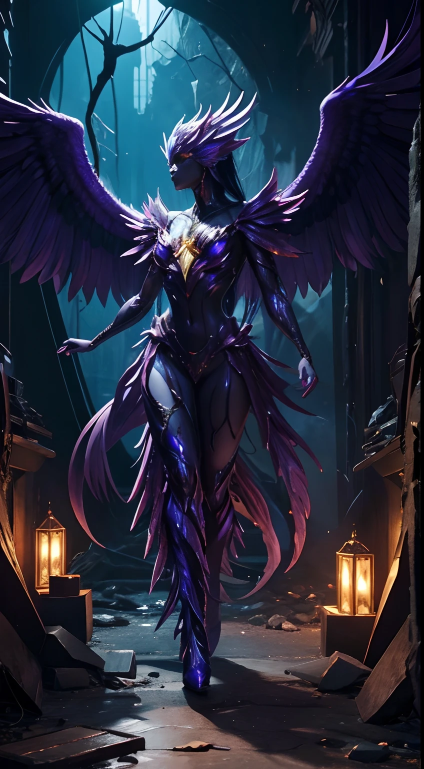 Gem Creature Attack,Part of Phoenix、Full body,Phoenix personification、femele、cruel、Realistic Digital, Humanoid、Convoluted, epicd, Dramatic, masutepiece, high detailing, Best Quality, 超A high resolution、Horror movie lighting