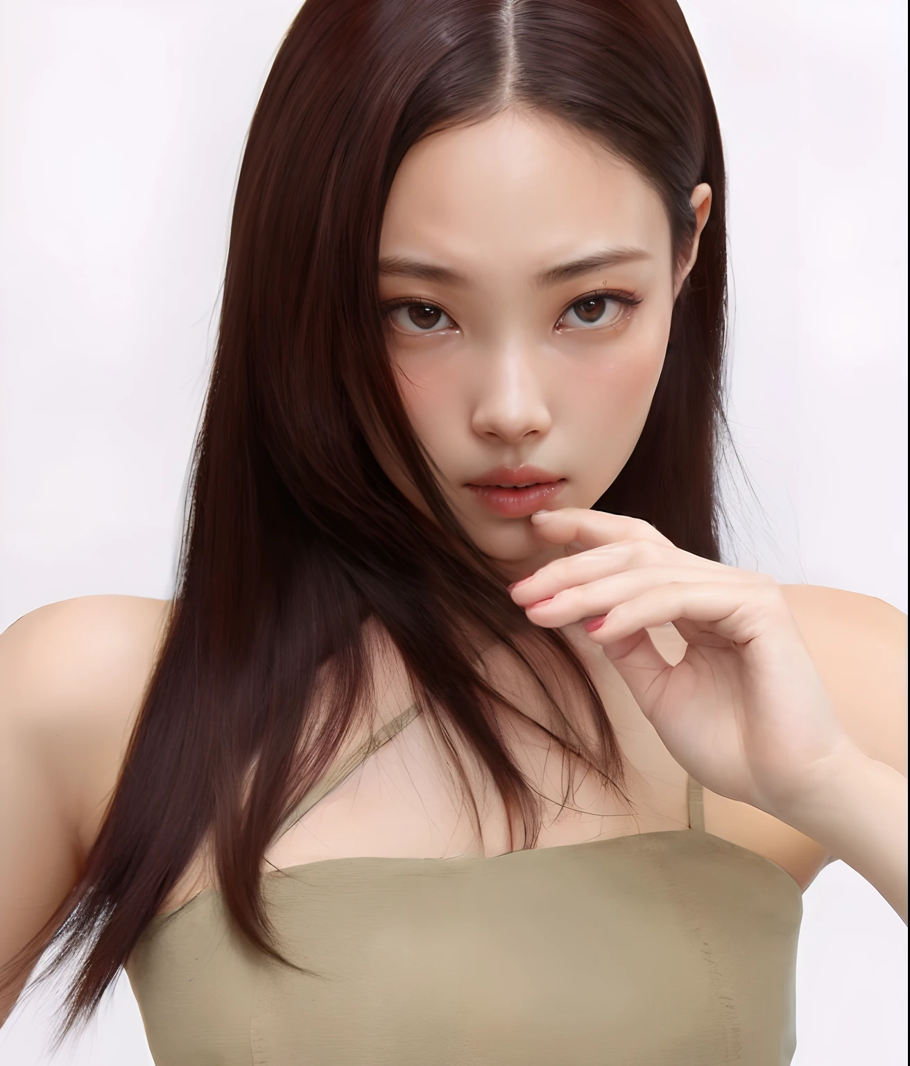 girl with elongated eyes, thin lips and thin nose