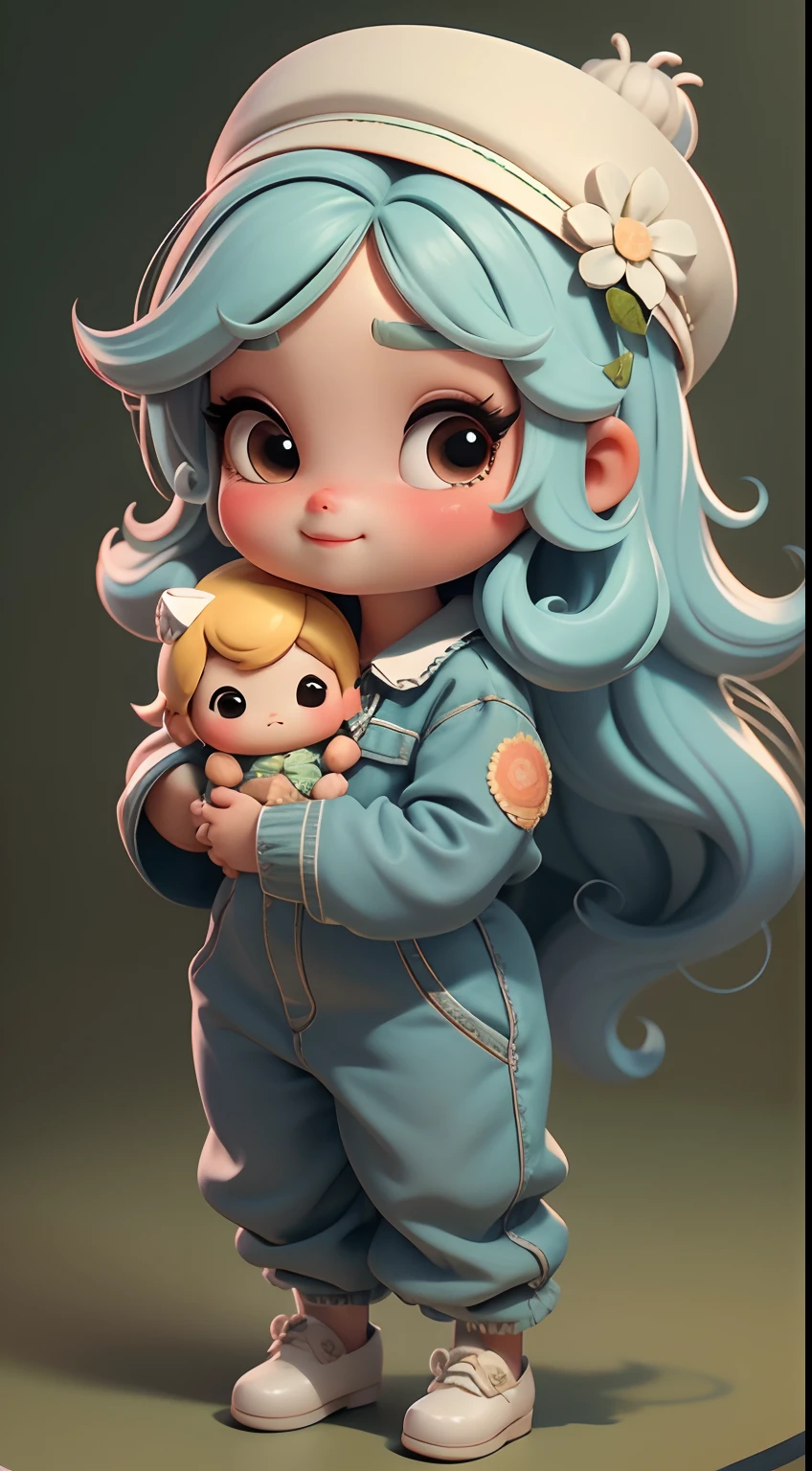 Create a series of cute baby chibi style loli dolls with a cute forest theme, sorridente e fofa, each with lots of detail and in an 8K resolution. All dolls should follow the same solid background pattern and be complete in the image, mostrando o (corpo inteiro, incluindo as pernas: 1.5)
Boneca fada: Chame-a de Bella. Ela deve ter cabelo longo e cacheado em tons castanho e preto. Seus olhos devem ser grandes e brilhantes, with long eyelashes and rosy cheeks. Bella should be dressed in a country-style jumpsuit, delicado, florido e detalhado. She should wear a hat and no accessories on her hands, deixando elas sem nada. Don't forget the details, com detalhes coloridos e enfeites encantadores, sapato bonito
Certifique-se de adicionar sombras, texturas e detalhes nos cabelos, roupas de cada boneca, to make them even more adorable and charming.