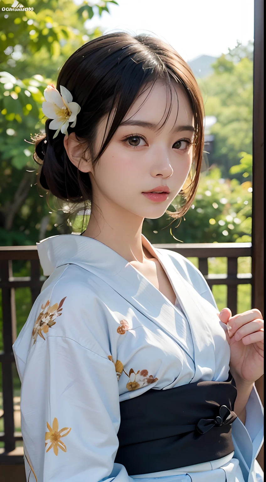 (masutepiece, Best Quality:1.4), Beautiful face, 8K, 85 mm, absurderes, (floral pattern yukata:1.4), close up of face, violaceaess, gardeniass, Delicate girl, Solo, Night, Looking at Viewer, Upper body, Film grain, chromatic abberation, Sharp Focus, face lights, Professional Lighting, Sophisticated, (Smile:0.4), (Simple background, Bokeh background:1.2), Detail Face